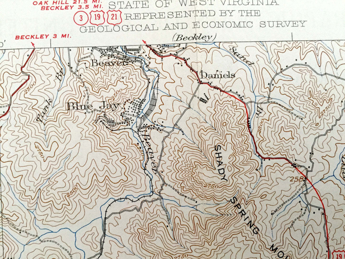 Antique Flattop, West Virginia 1932 US Geological Survey Topographic Map – Mercer County, Winding Gulf, Jumping Branch, Affinity, Lillybrook