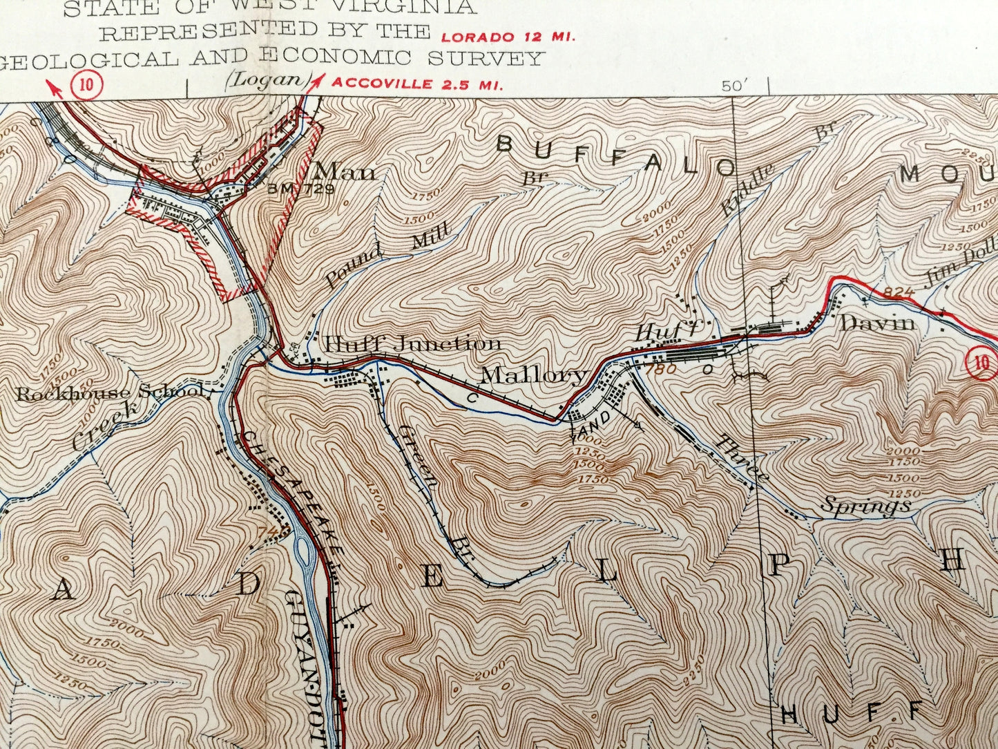 Antique Gilbert, West Virginia 1927 US Geological Survey Topographic Map – Mingo County, War Eagle, Sarah Ann, Christian, Mallory, Stafford