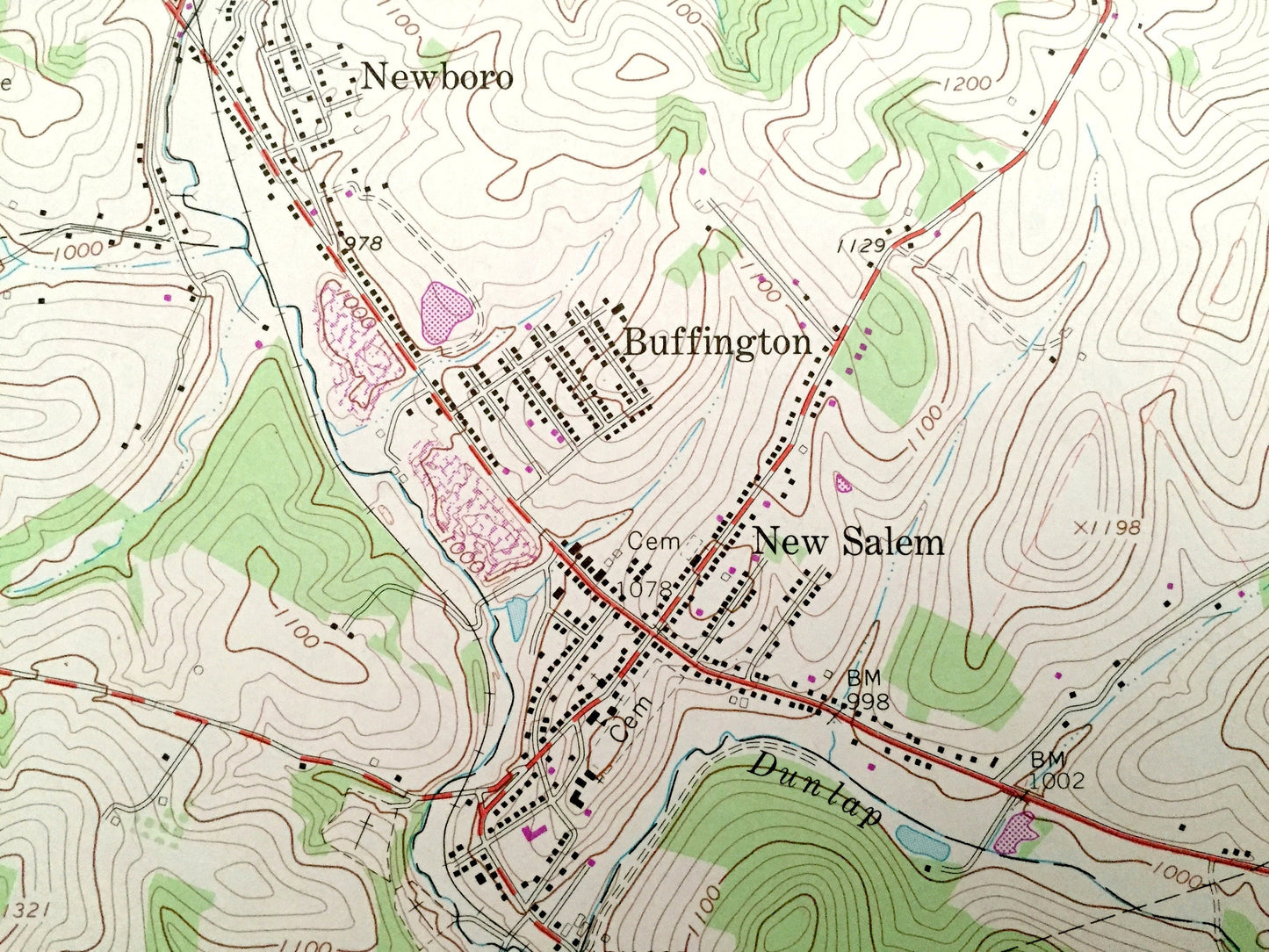 Antique New Salem, Pennsylvania 1964 US Geological Survey Topographic Map – Fayette County, Menallen, Redstone, German, South Union, Georges