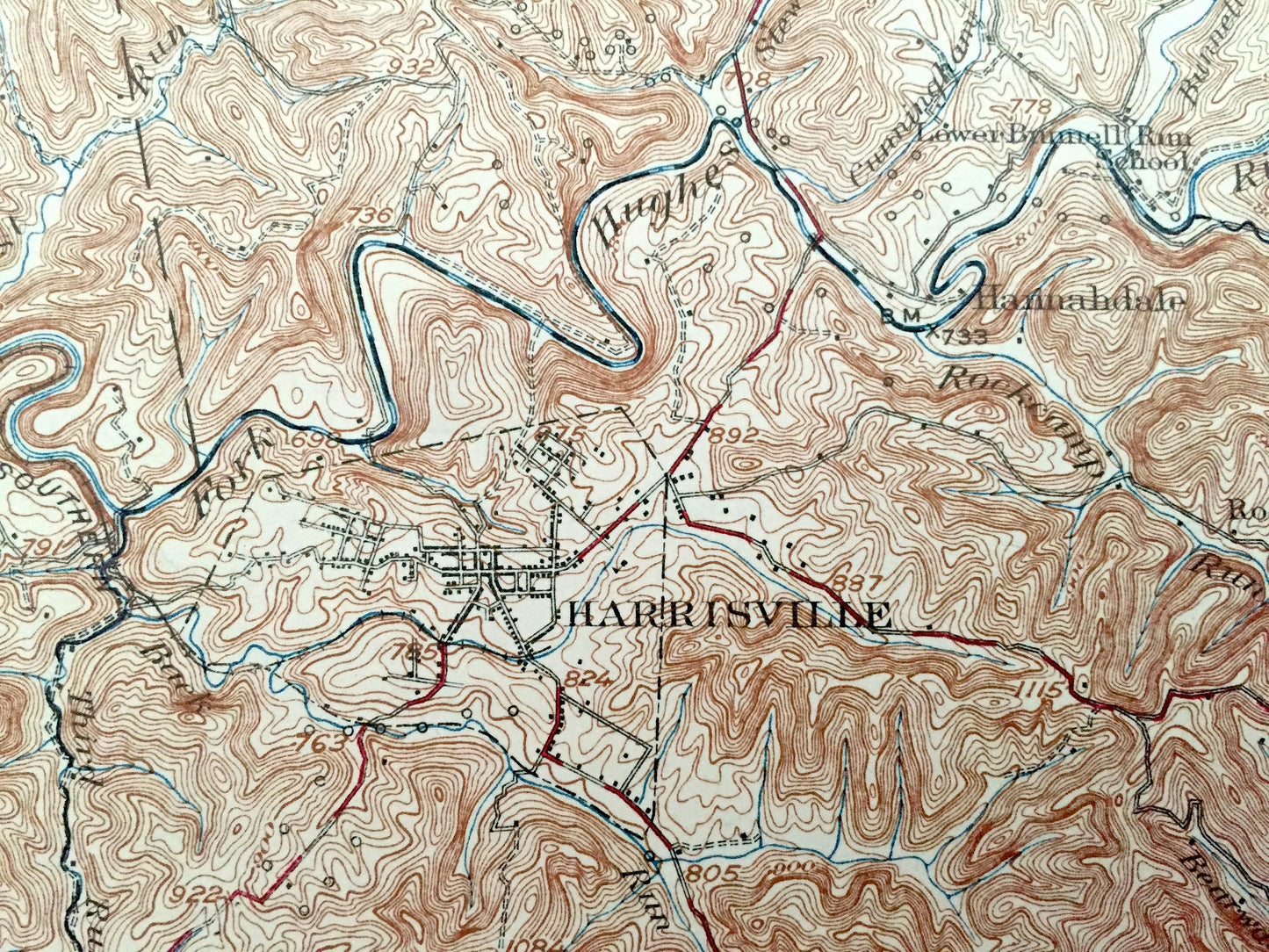 Antique Harrisville, West Virginia 1926 US Geological Survey Topographic Map – Ritchie County, Oxbow, Star Settlement, Rutherford, Washburn