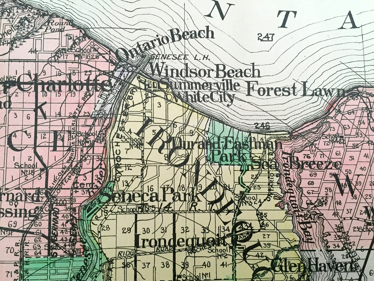 Antique Monroe County, New York 1911 New Century Atlas Map – Rochester, Irondequot, Honeoye Falls, Henrietta, Webster Pittsford Brockport NY