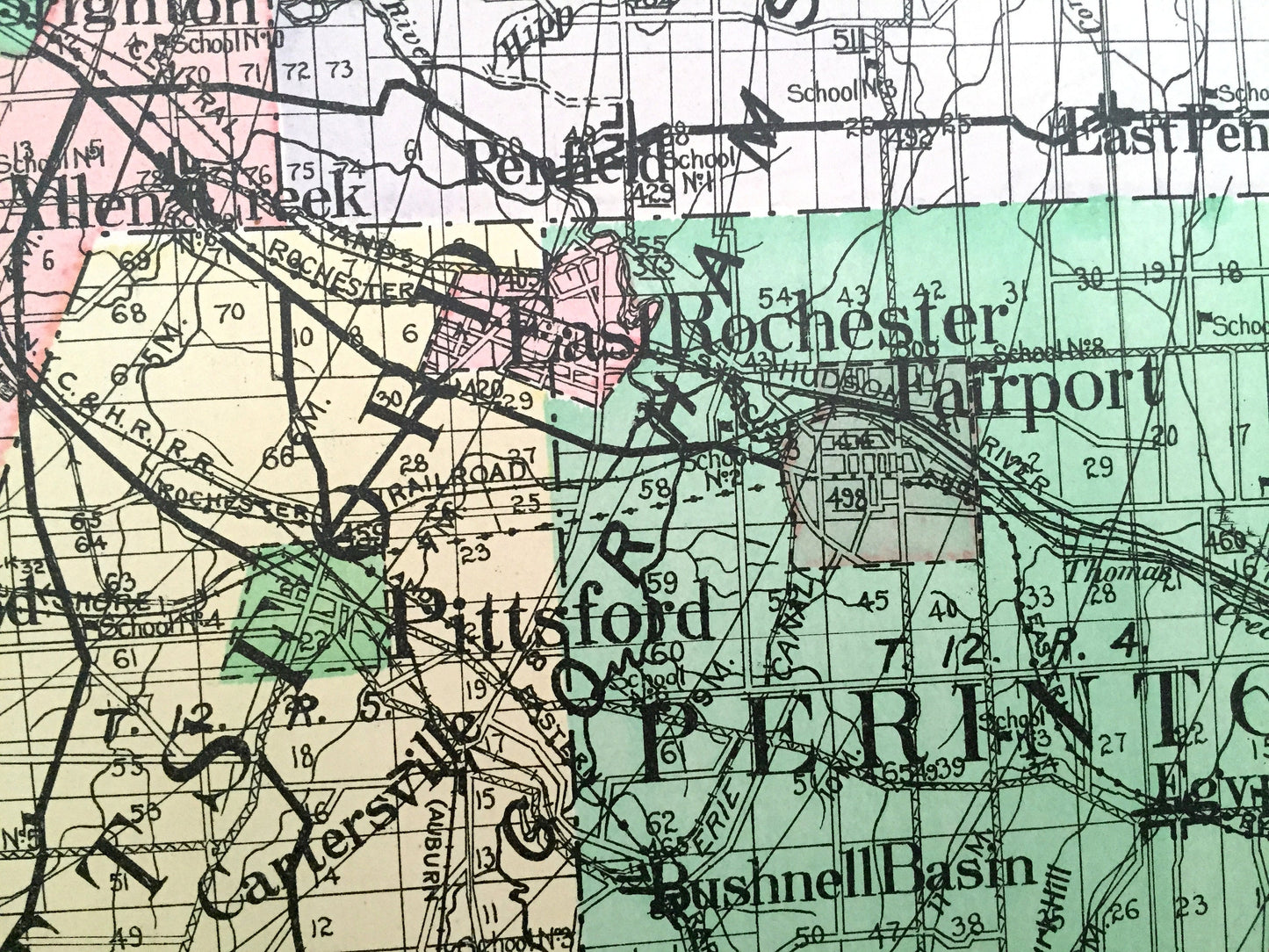Antique Monroe County, New York 1911 New Century Atlas Map – Rochester, Irondequot, Honeoye Falls, Henrietta, Webster Pittsford Brockport NY