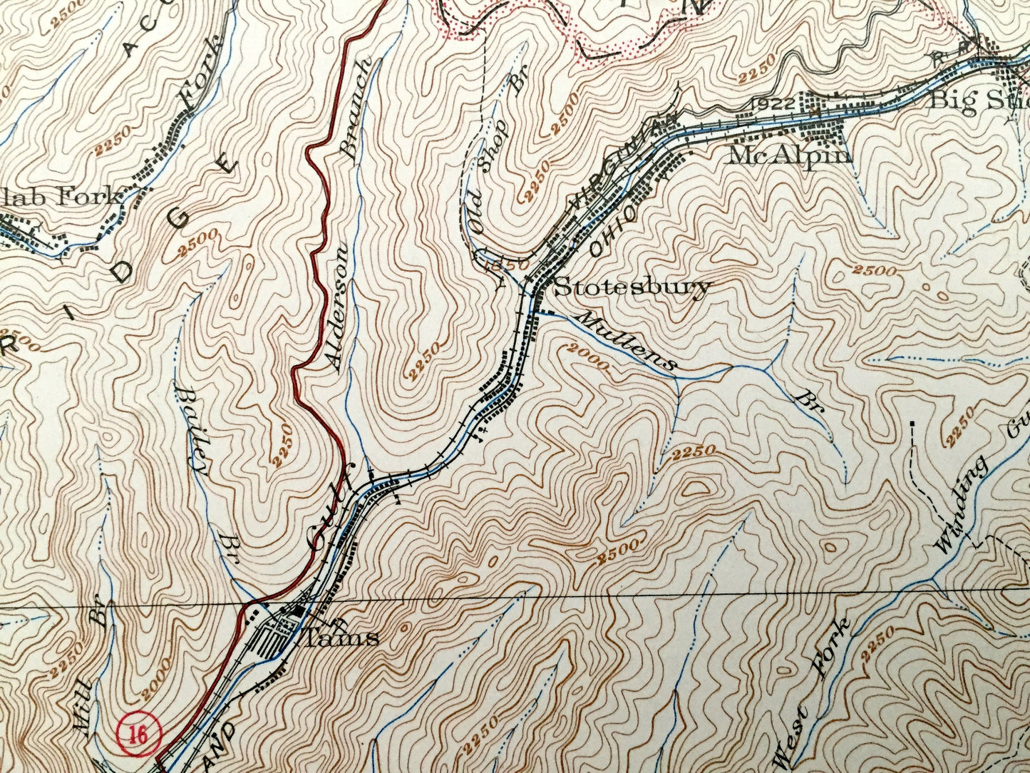 Antique Mullens, West Virginia 1927 US Geological Survey Topographic Map – Wyoming County, Elmore, Sophia, Oceana, McAlpin Lester Vanwood WV
