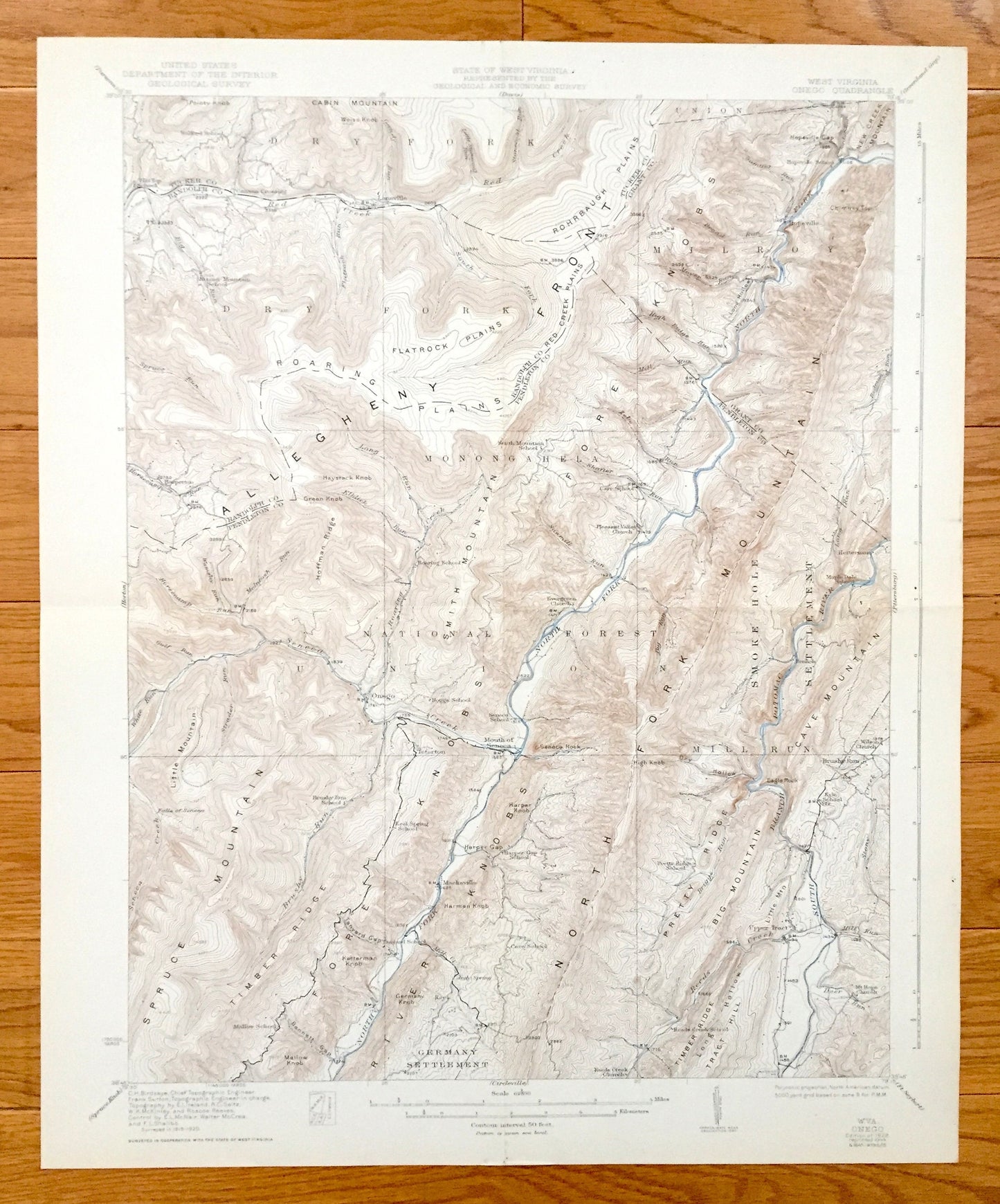 Antique Onego, West Virginia 1922 US Geological Survey Topographic Map – Pendleton County, Milroy, Harperton, Upper Tract, Branch, Laneville