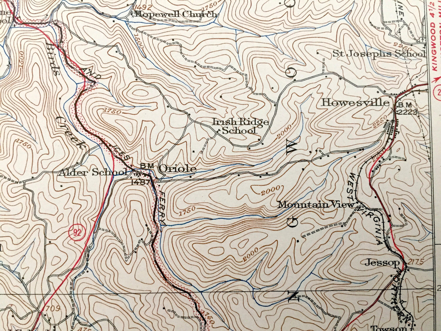 Antique Thornton, West Virginia 1926 US Geological Survey Topographic Map – Taylor County, Towson, Denver, Reno, Sinclair, Jessop, Winfield