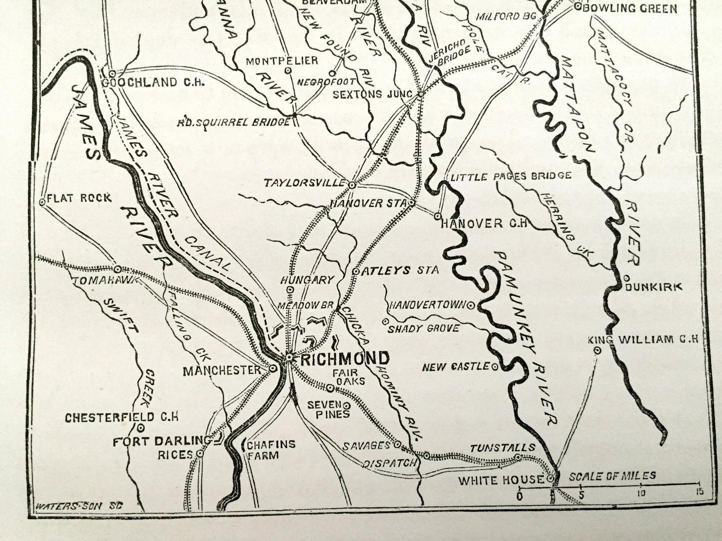 Antique 1865 Richmond, Virginia Map from The History of the Civil War in The United States by Samuel M. Schmucker – Fredericksburg, Culpeper