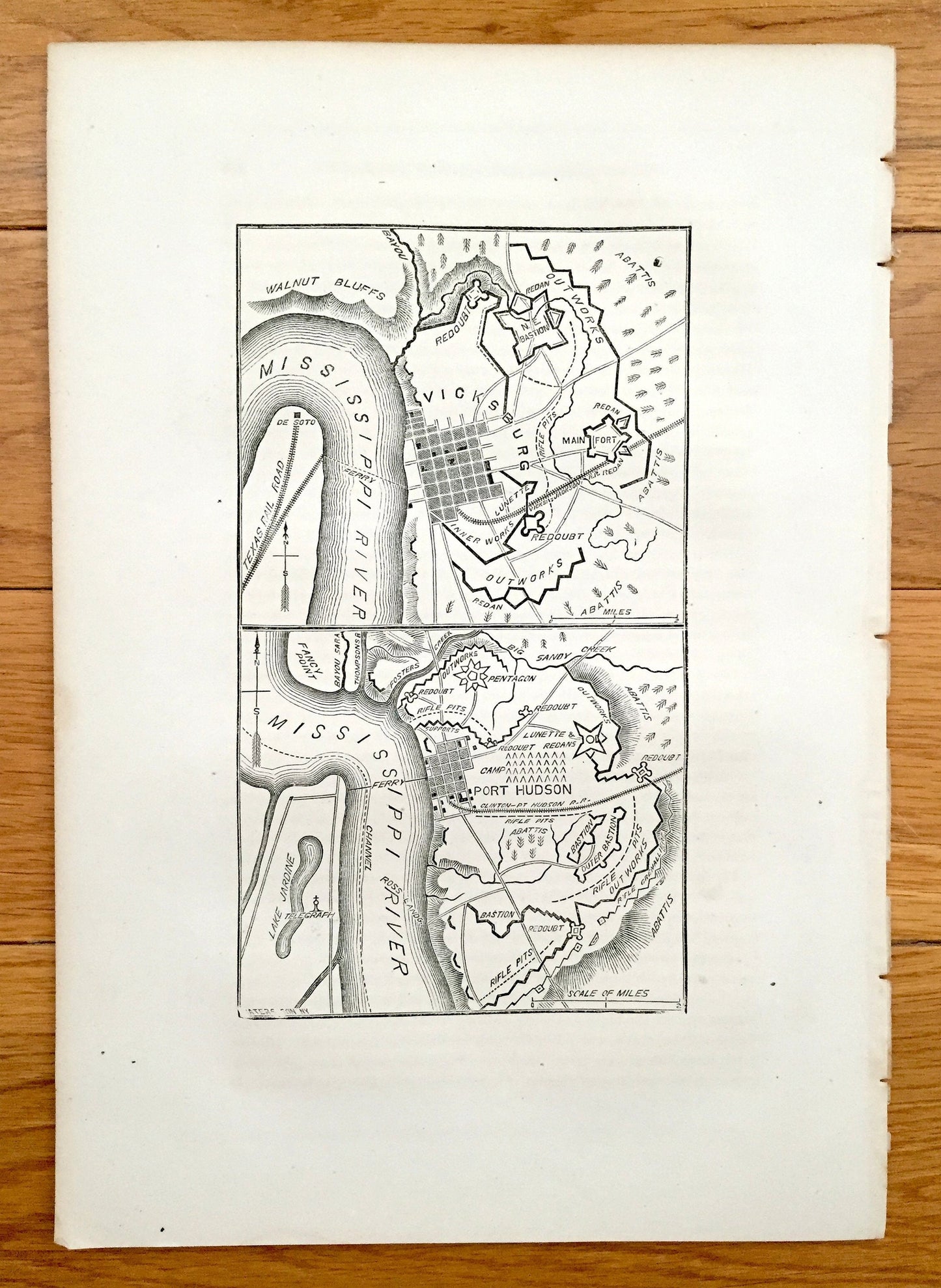 Antique 1865 Vicksburg, Mississippi Map from History of the Civil War in The United States by Samuel Schmucker Port Hudson, Louisiana LA MI