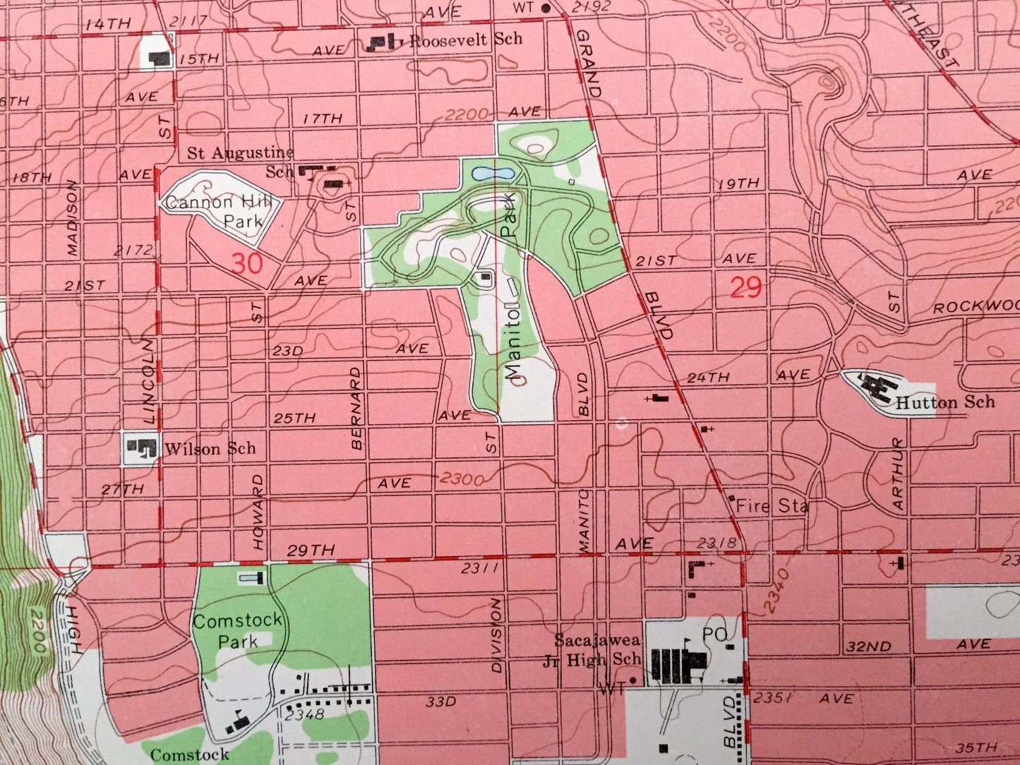 Antique Spokane, Washington 1963 Geological Survey Map – Country Homes, Dishman, Millwood, Brownes Addition, Gonzaga, South Perry, Manito WA