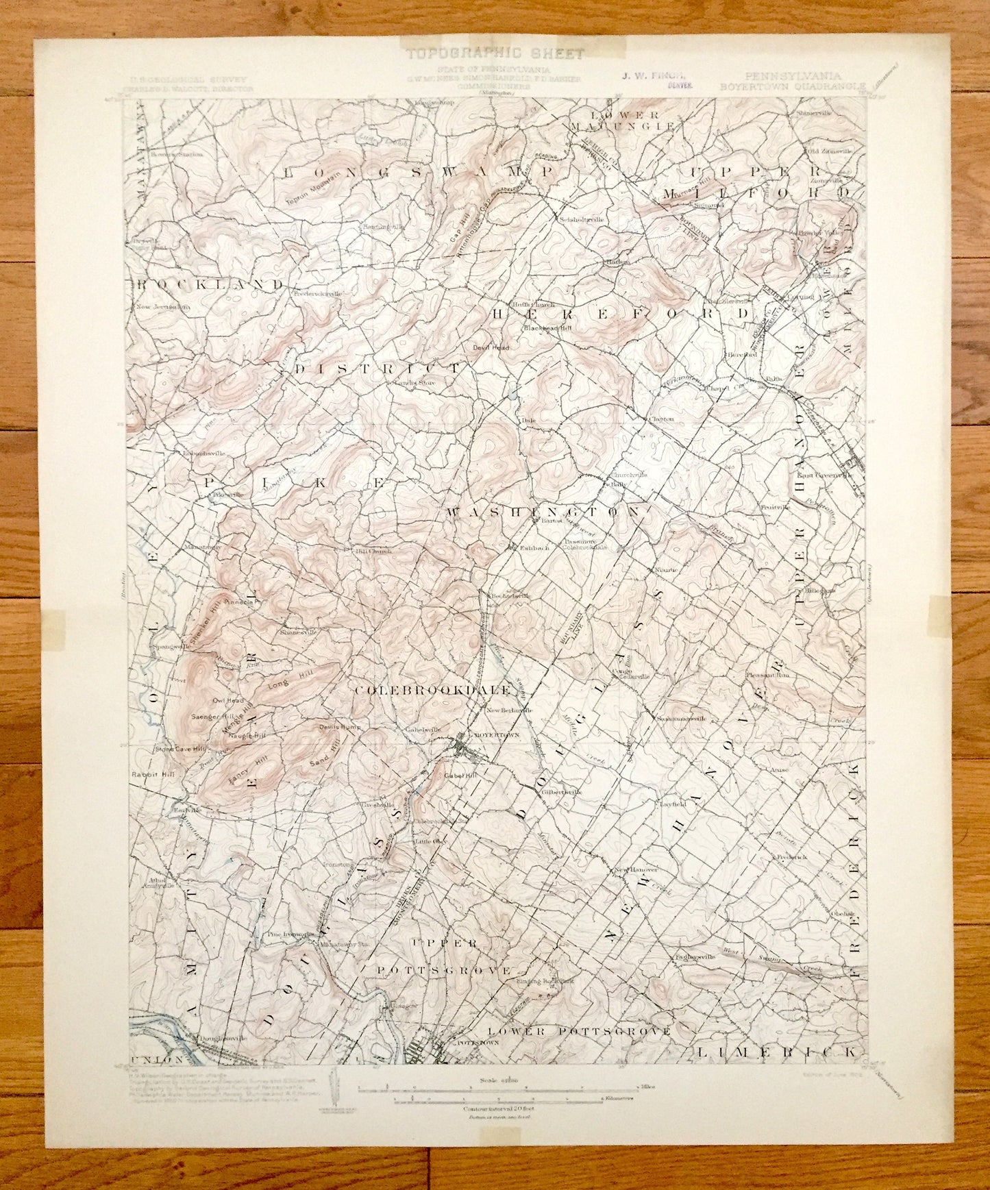 Antique Boyertown, Pennsylvania 1902 US Geological Survey Topographic Map – Berks County, Rockland, Limerick, Hereford, Pottstown, Amity, PA