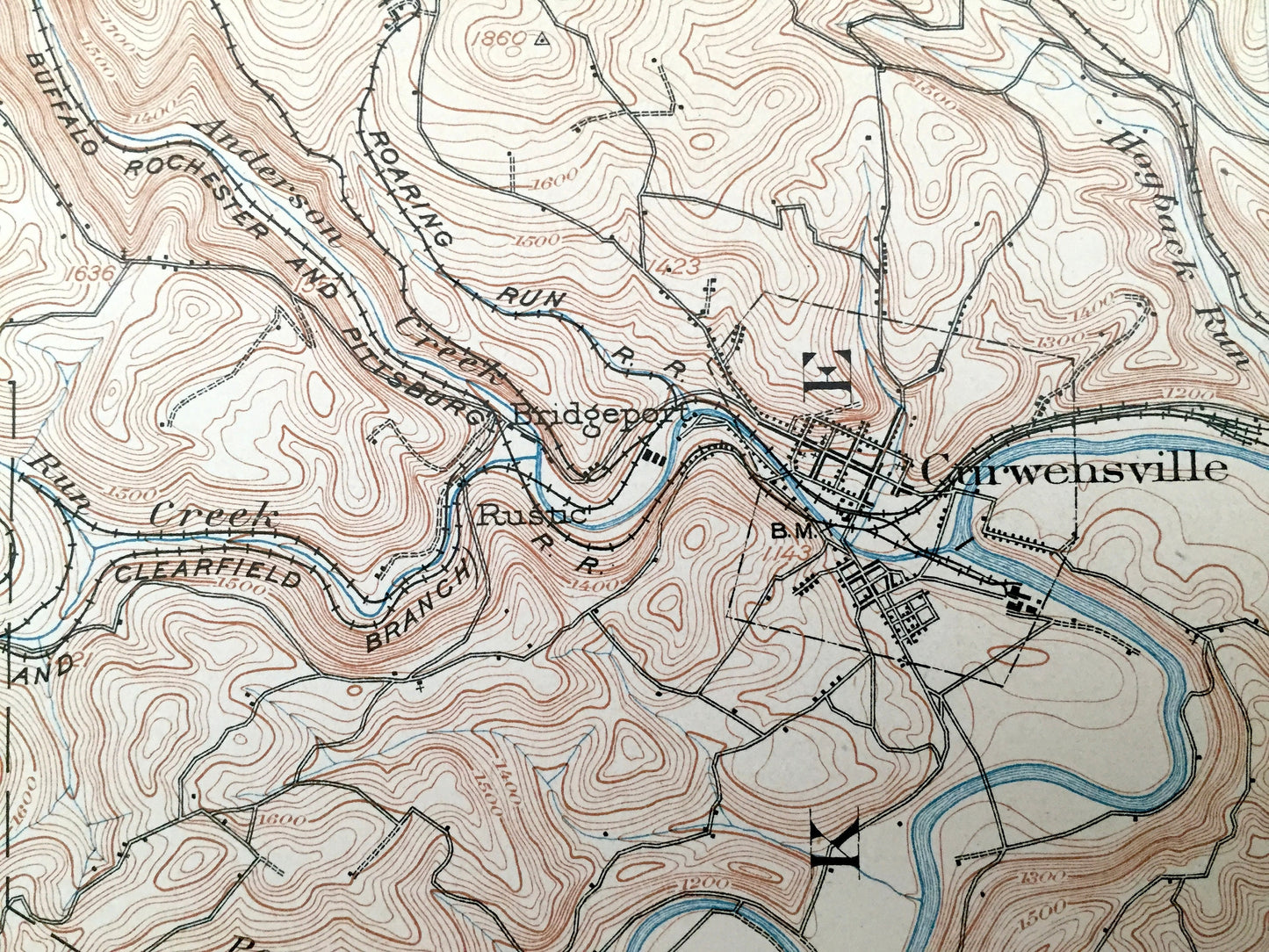 Antique Curwensville, Pennsylvania 1903 US Geological Survey Topographic Map – Clearfield County, Penn, Greenwood, Knox, Burnside, Ferguson