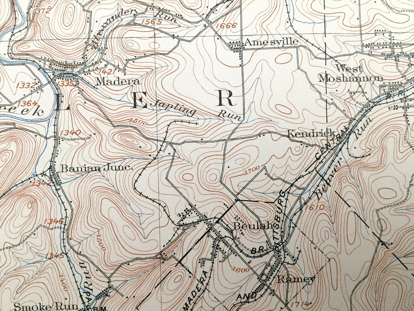Antique Houtzdale, Pennsylvania 1905 US Geological Survey Topographic Map – Clearfield County, Pike, Bradford, Graham, Madera, Decatur, Knox