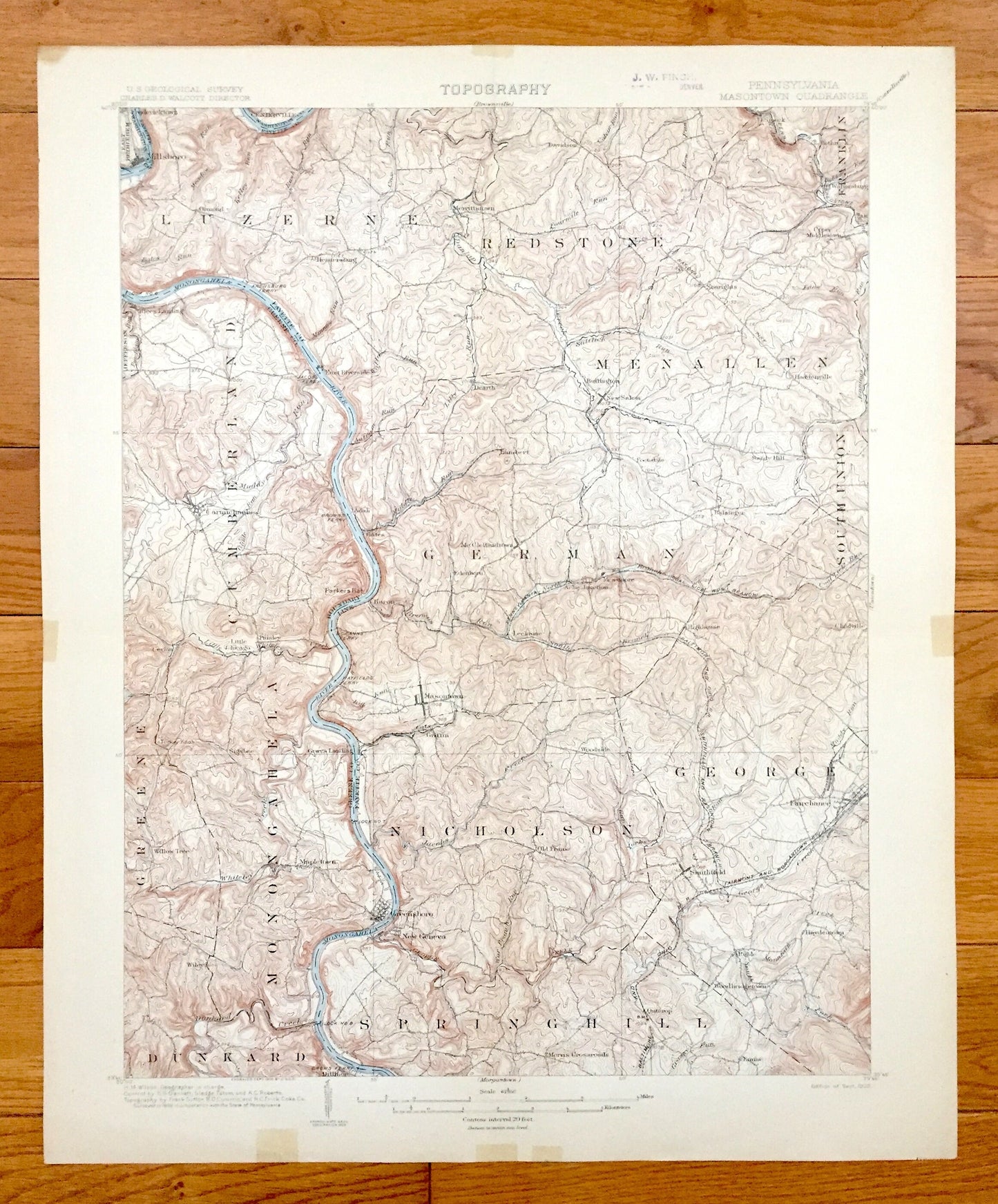 Antique Masontown, Pennsylvania 1903 US Geological Survey Topographic Map – Fayette County, Luzerne, Redstone, Springhill, Dunkard, Franklin