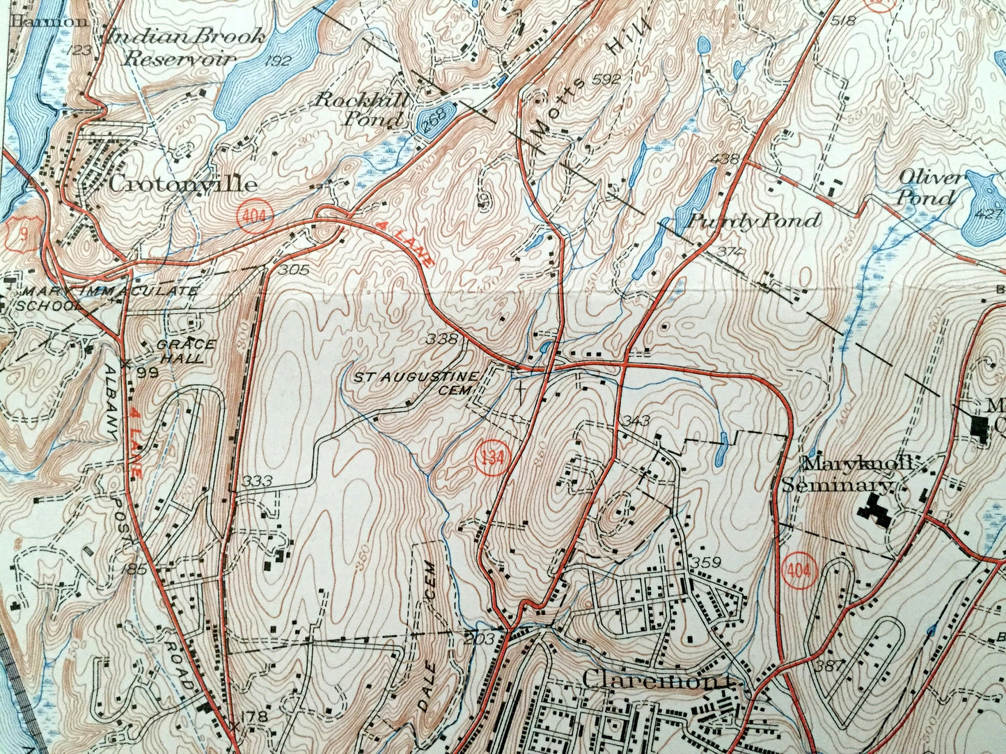 Antique Ossining, New York 1943 US Geological Survey Topographic Map – Hudson River, Croton, Cortlandt Yorktown Somers Westchester County NY