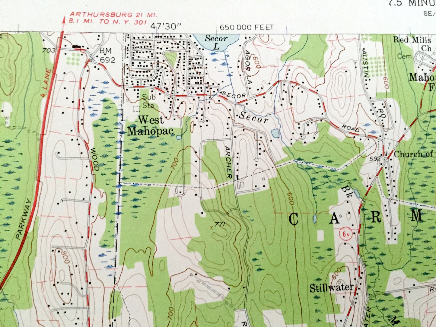Antique Mohegan Lake, New York 1956 US Geological Survey Topographic Map – Westchester County, Putnam Valley, Cortlandt, Yorktown, Carmel NY
