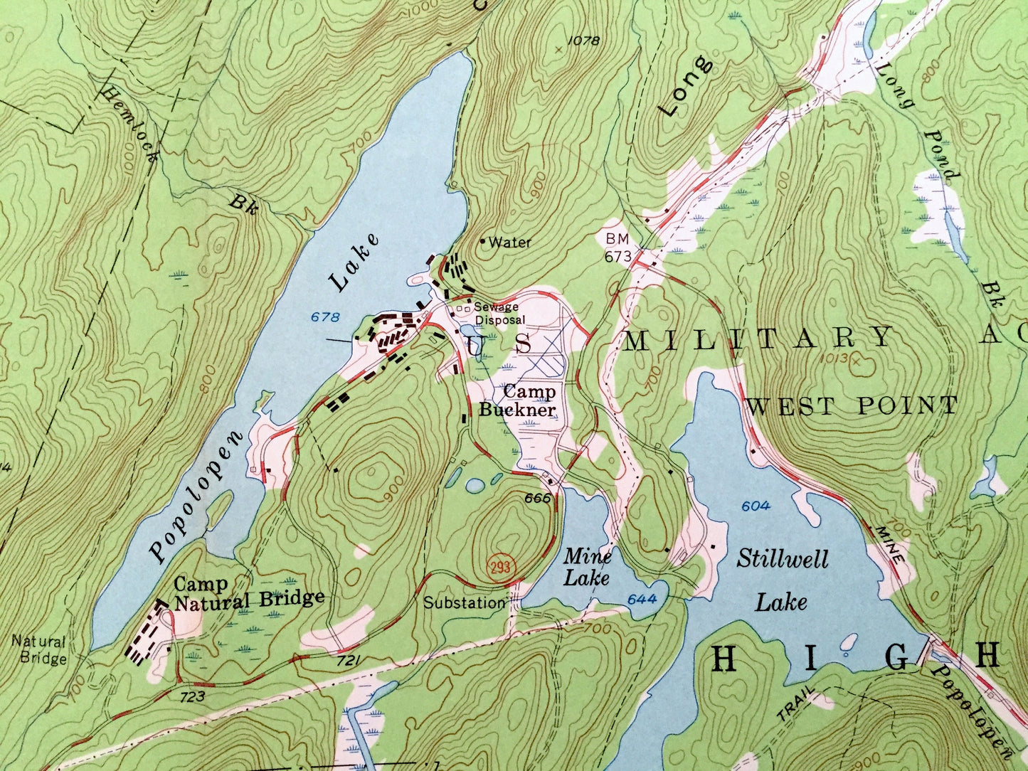 Antique Popolopen Lake, New York 1957 US Geological Survey Topographic Map – Orange, Rockland County, West Point, Highlands Woodbury Camp NY