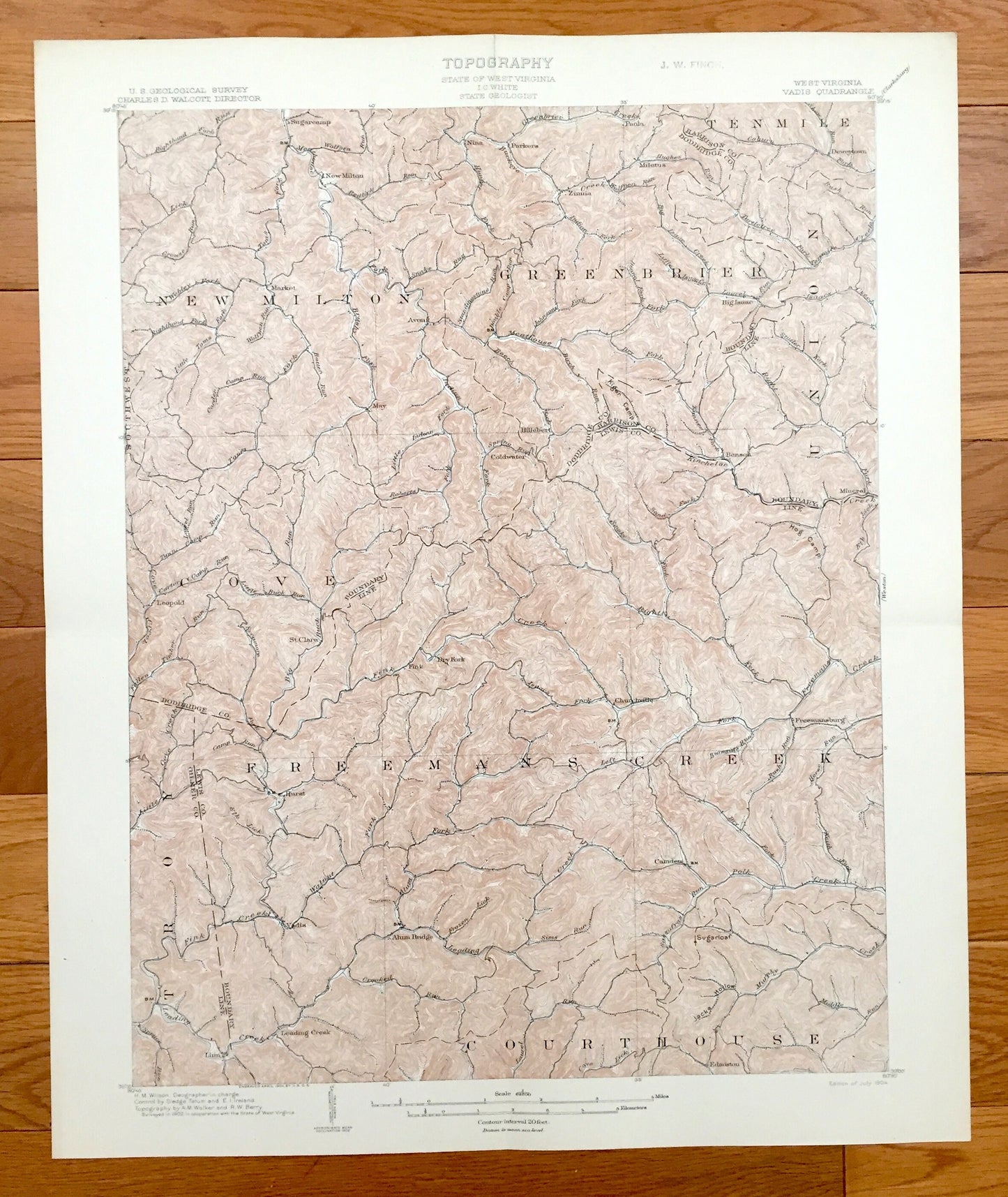 Antique Vadis, West Virginia 1904 US Geological Survey Topographic Map – Lewis County, Greenbrier, Courthouse, New Milton, Southwest, WV