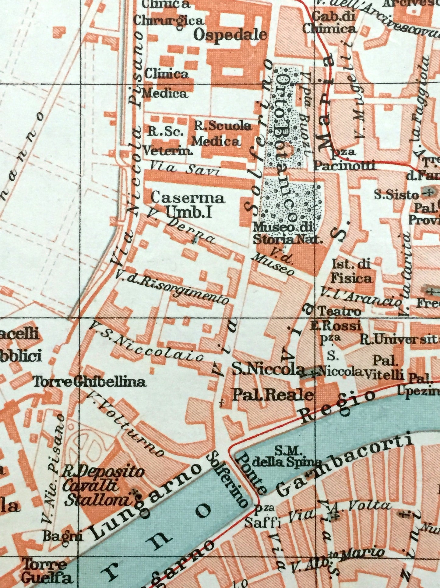 Antique 1937 Pisa, Italy Map from Muirhead's Blue Guides & Baedekers – Tuscany, Leaning Tower, Piazza dei Miracoli, Barbaricina, Santa Maria