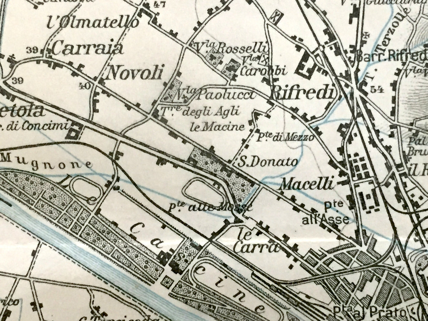 Antique 1937 Florence, Italy Map from Muirhead's Blue Guides & Baedekers – Firenze, Tuscany, Arno, Ponte Vecchio, Uffizi, Fiesole, Sesto