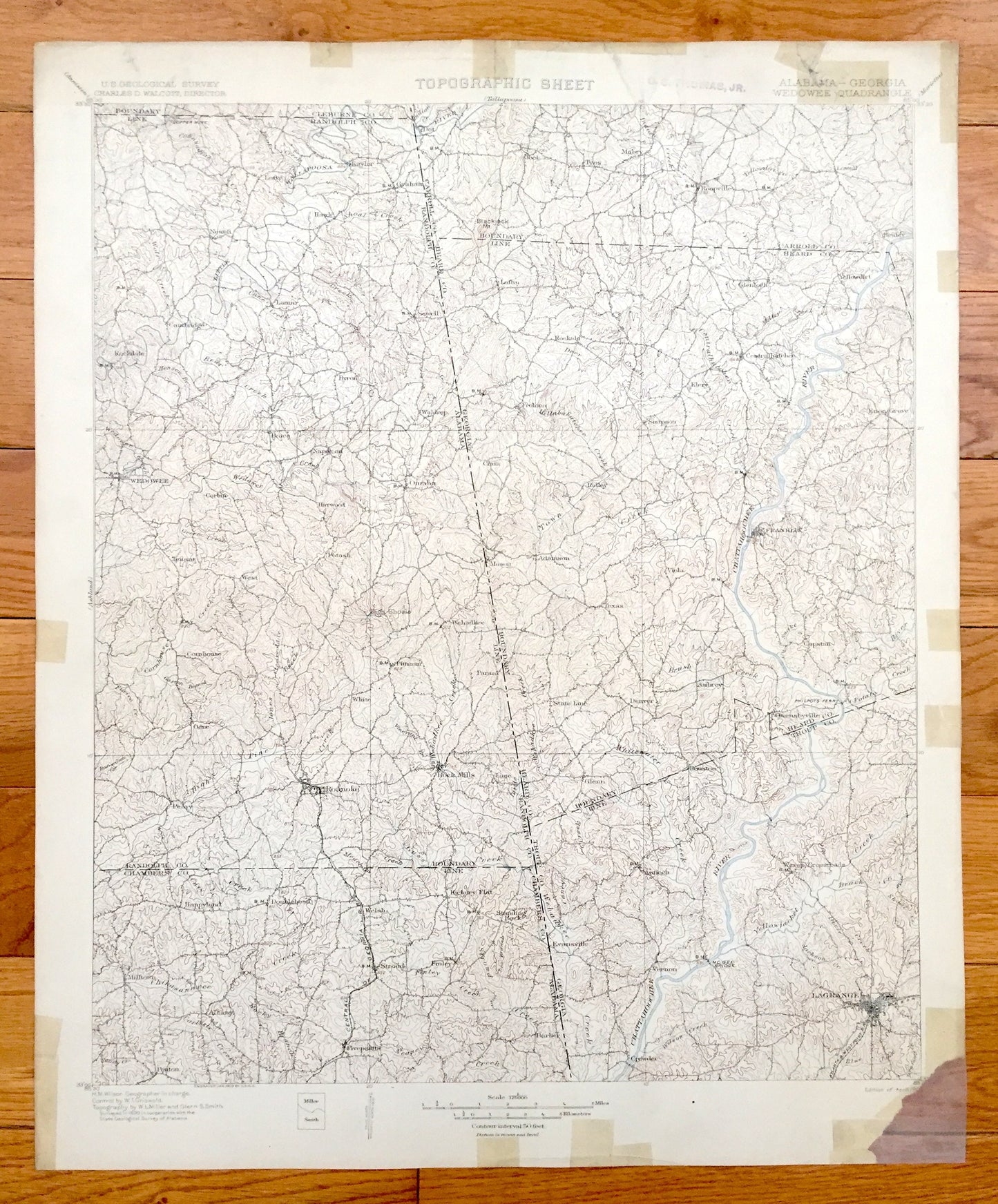 Antique Wedowee, Alabama 1902 US Geological Survey Topographic Map – Randolph County, Roanoke, Omaha, Lagrange, Franklin, Yellowdirt, Vernon