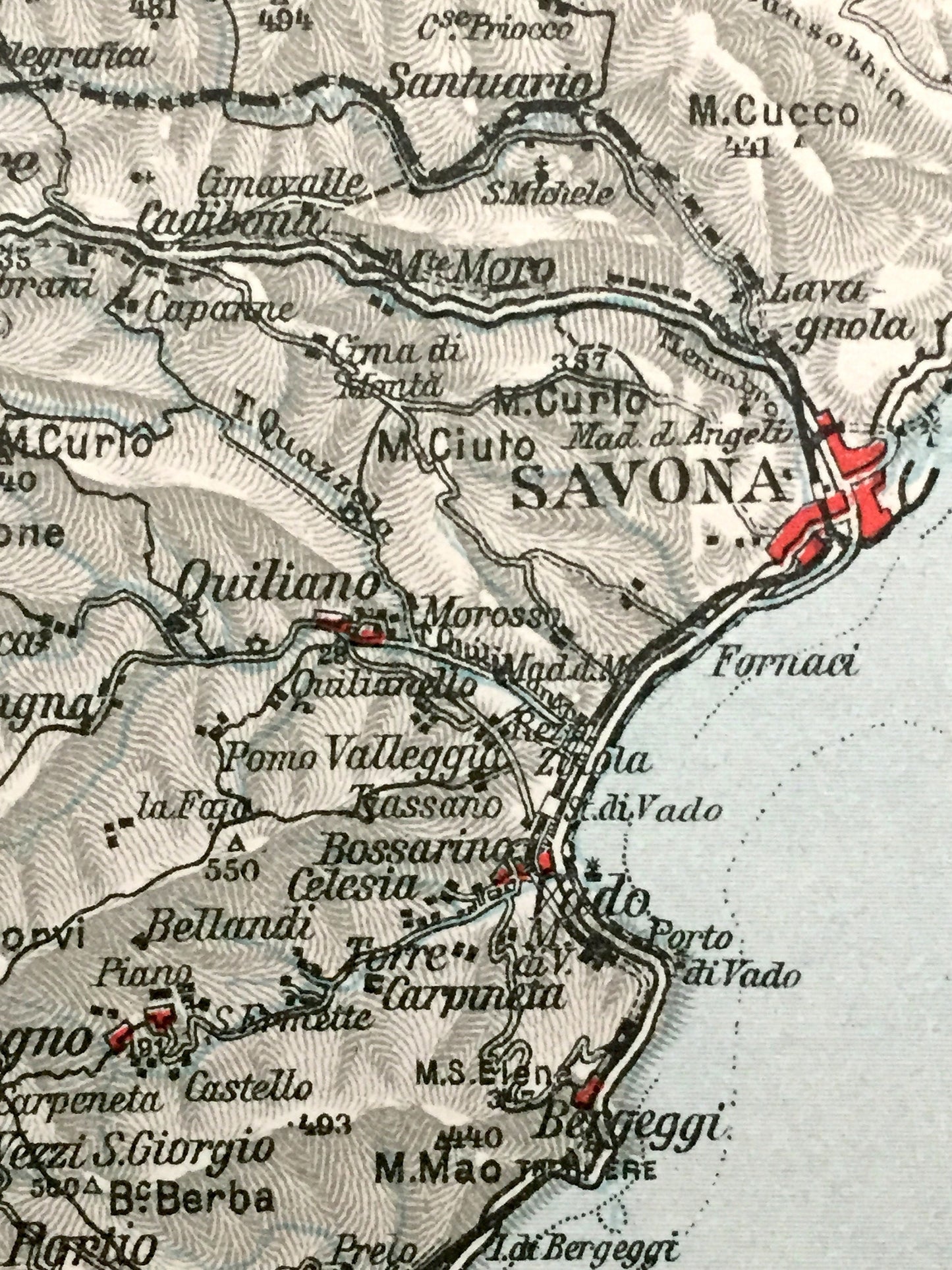 Antique 1937 Savona, Italy Map from Muirhead's Blue Guides & Baedekers – Liguria, Albenga, Noli, Loana, Finale, Calizzano, Spotorno