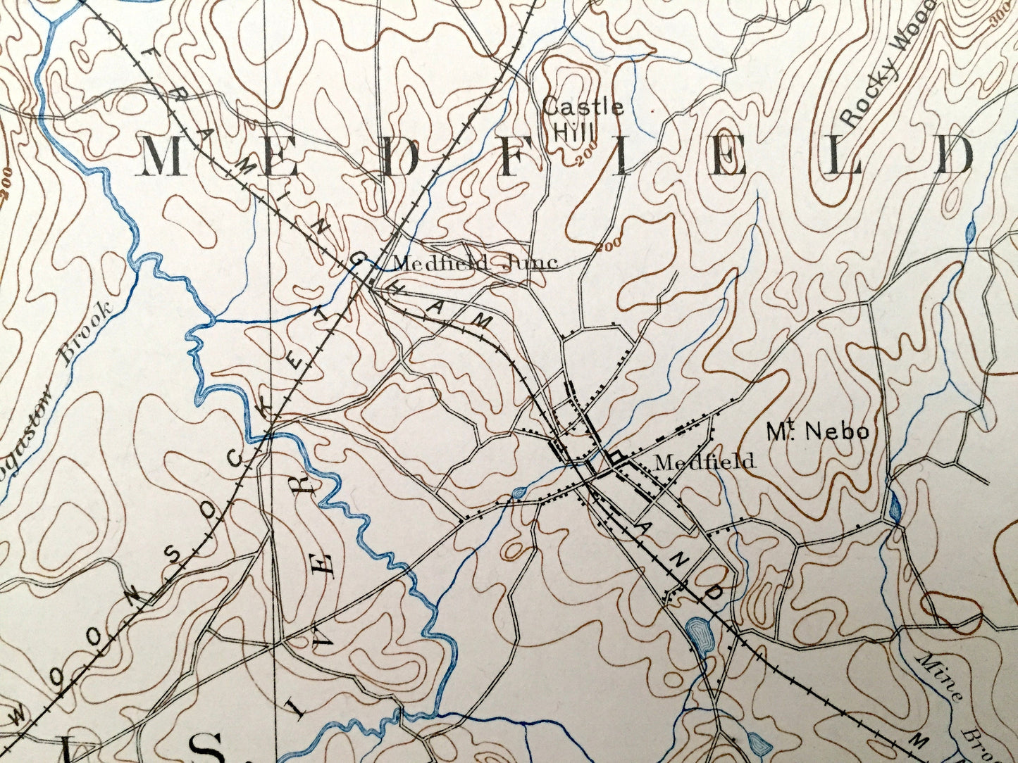 Antique Franklin, Massachusetts 1893 US Geological Survey Topographic Map – Foxborough, Wrentham, Medfield, Hopkinton, Ashland, Walpole, MA