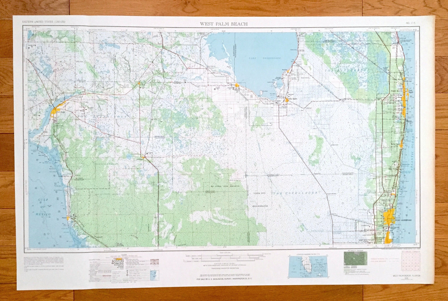 Antique West Palm Beach, Florida 1954 US Geological Survey Topographic Map – Fort Lauderdale, Hollywood, Boca Raton, Delray, Lantana, FL