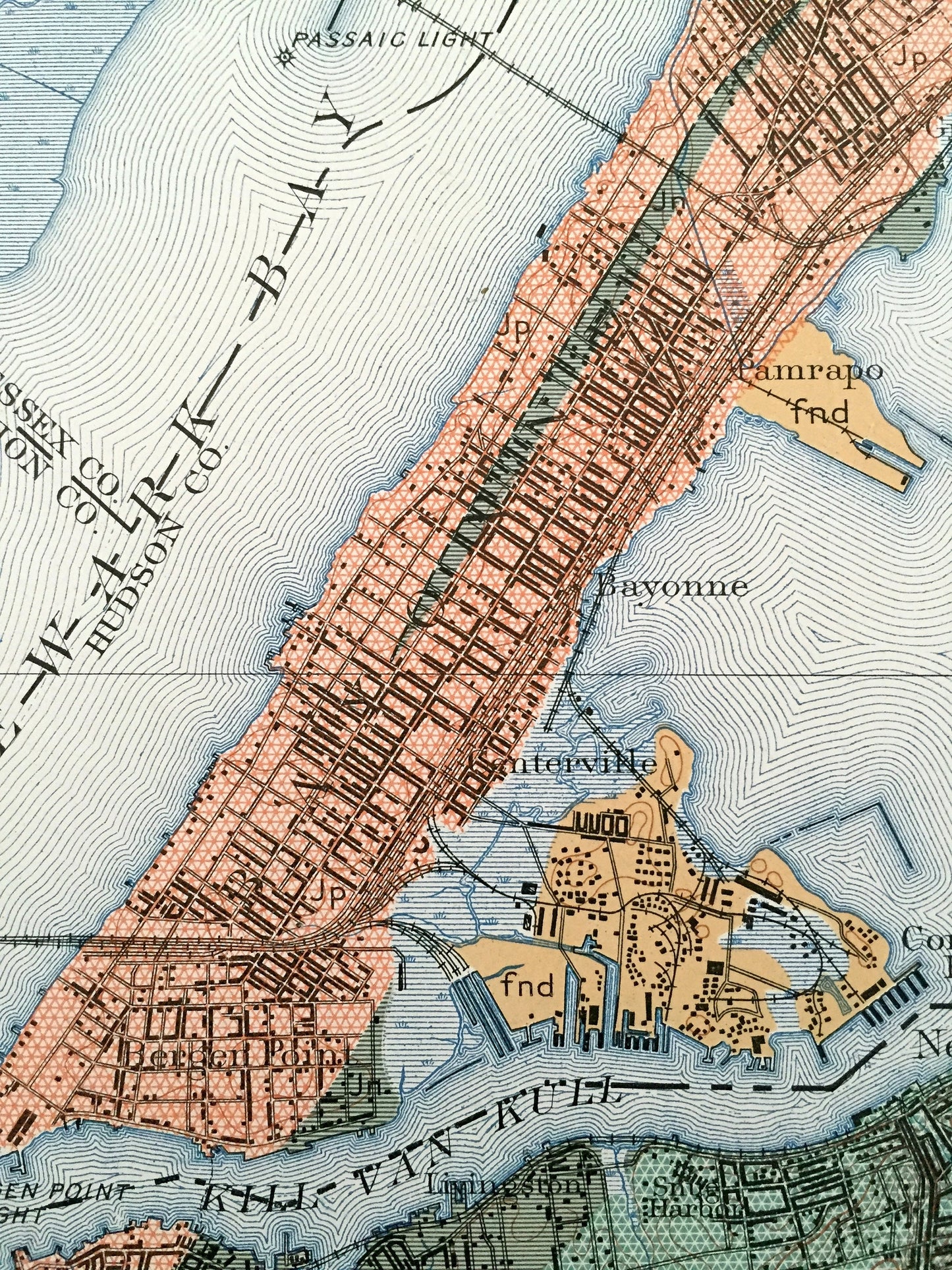 Antique Staten Island, New York City 1901 US Geological Survey Topographic Map – Manhattan, Brooklyn, Newark, Bayonne, Elizabeth, New Jersey
