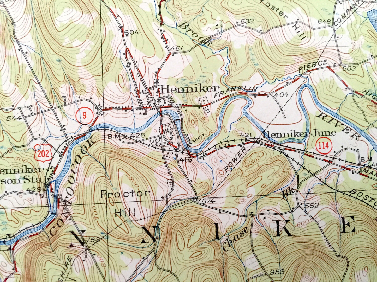 Antique Hillsboro, New Hampshire 1926 US Geological Survey Topographic Map – Merrimack County, Bradford, Warner, Henniker, Deering, Weare NH