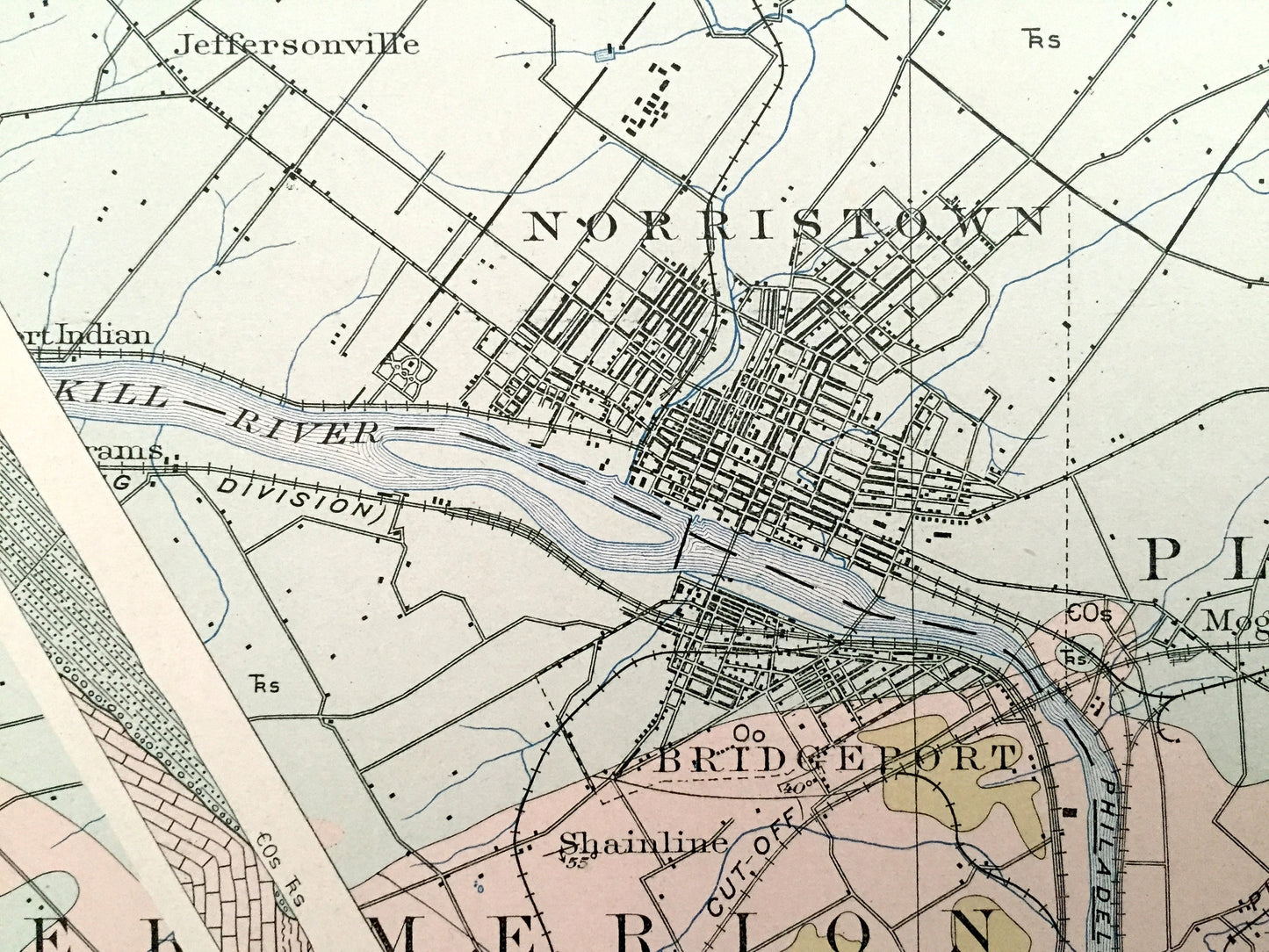 Antique Main Line, Pennsylvania 1894 US Geological Survey Map – Valley Forge, Merion, Norristown, Haverford, Radnor, Bryn Mawr, Villanova PA