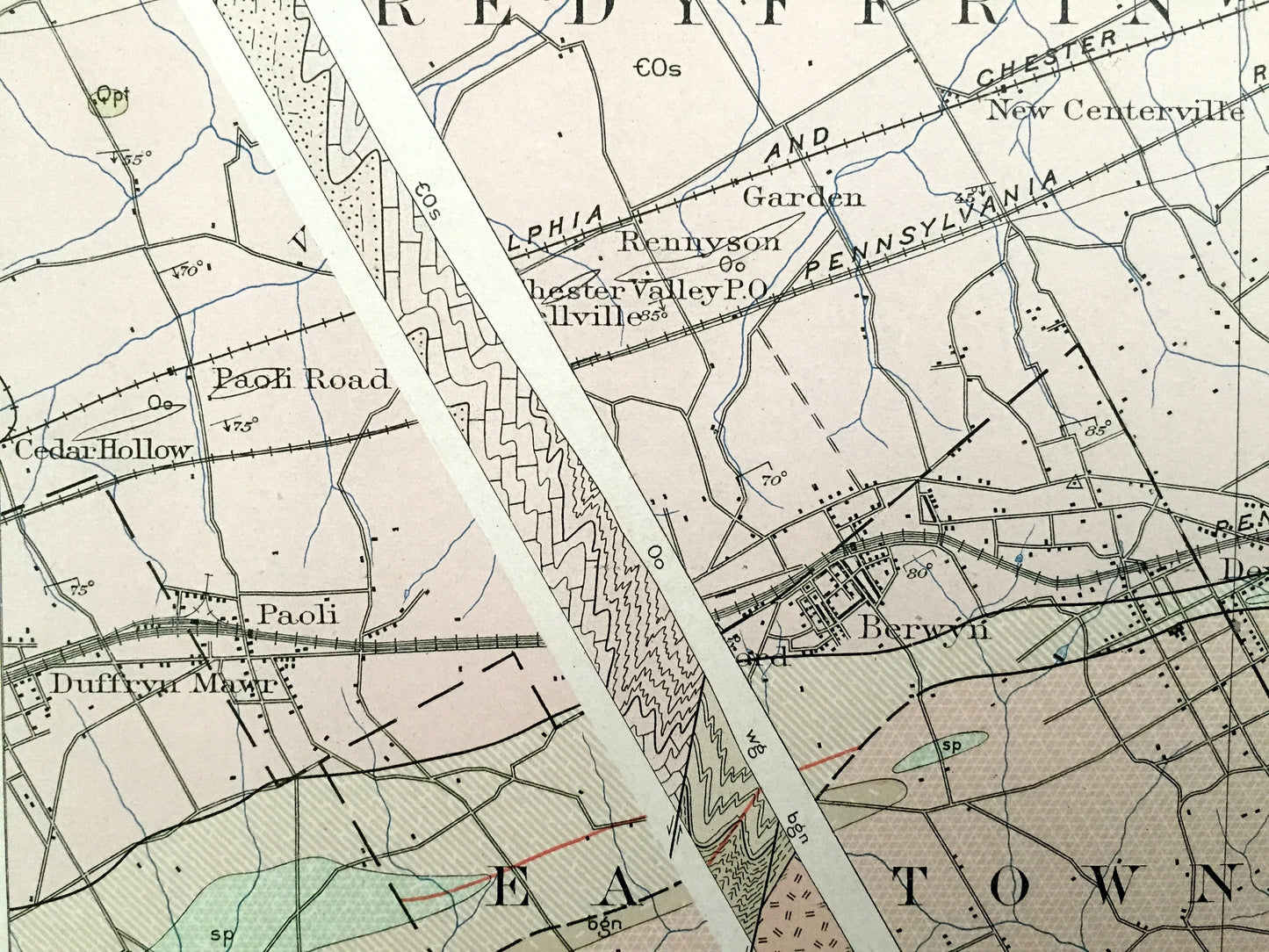 Antique Main Line, Pennsylvania 1894 US Geological Survey Map – Valley Forge, Merion, Norristown, Haverford, Radnor, Bryn Mawr, Villanova PA