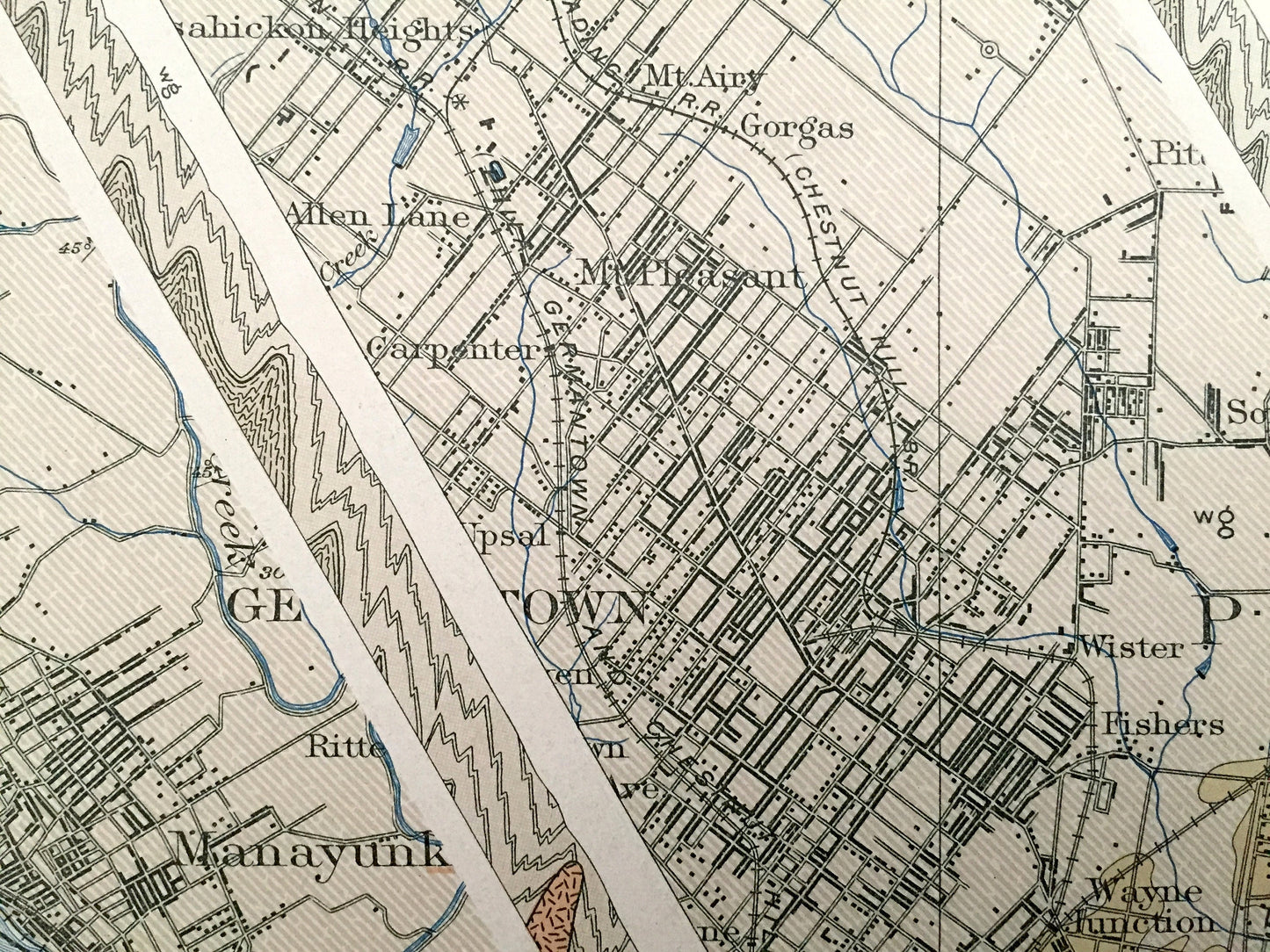 Antique Philadelphia, Pennsylvania 1894 U.S. Geological Survey Map - Germantown, Manayunk, Mt Airy, Chestnut Hill, Ambler, Lower Merion, PA