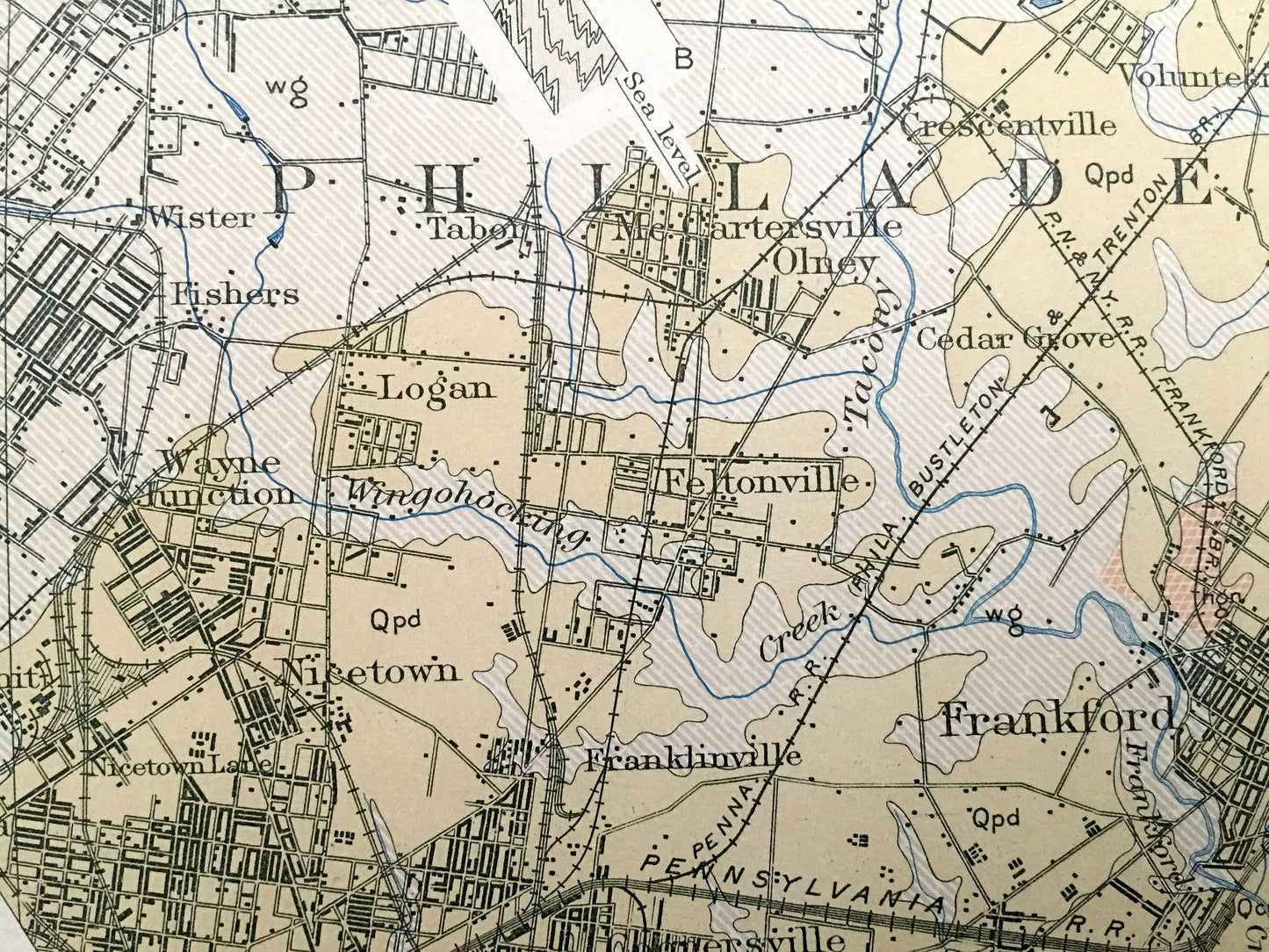 Antique Philadelphia, Pennsylvania 1894 U.S. Geological Survey Map - Germantown, Manayunk, Mt Airy, Chestnut Hill, Ambler, Lower Merion, PA