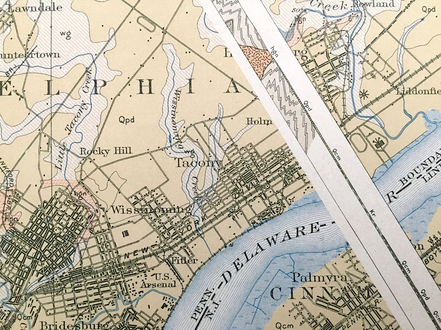 Antique Philadelphia, Pennsylvania 1894 U.S. Geological Survey Map - Germantown, Manayunk, Mt Airy, Chestnut Hill, Ambler, Lower Merion, PA