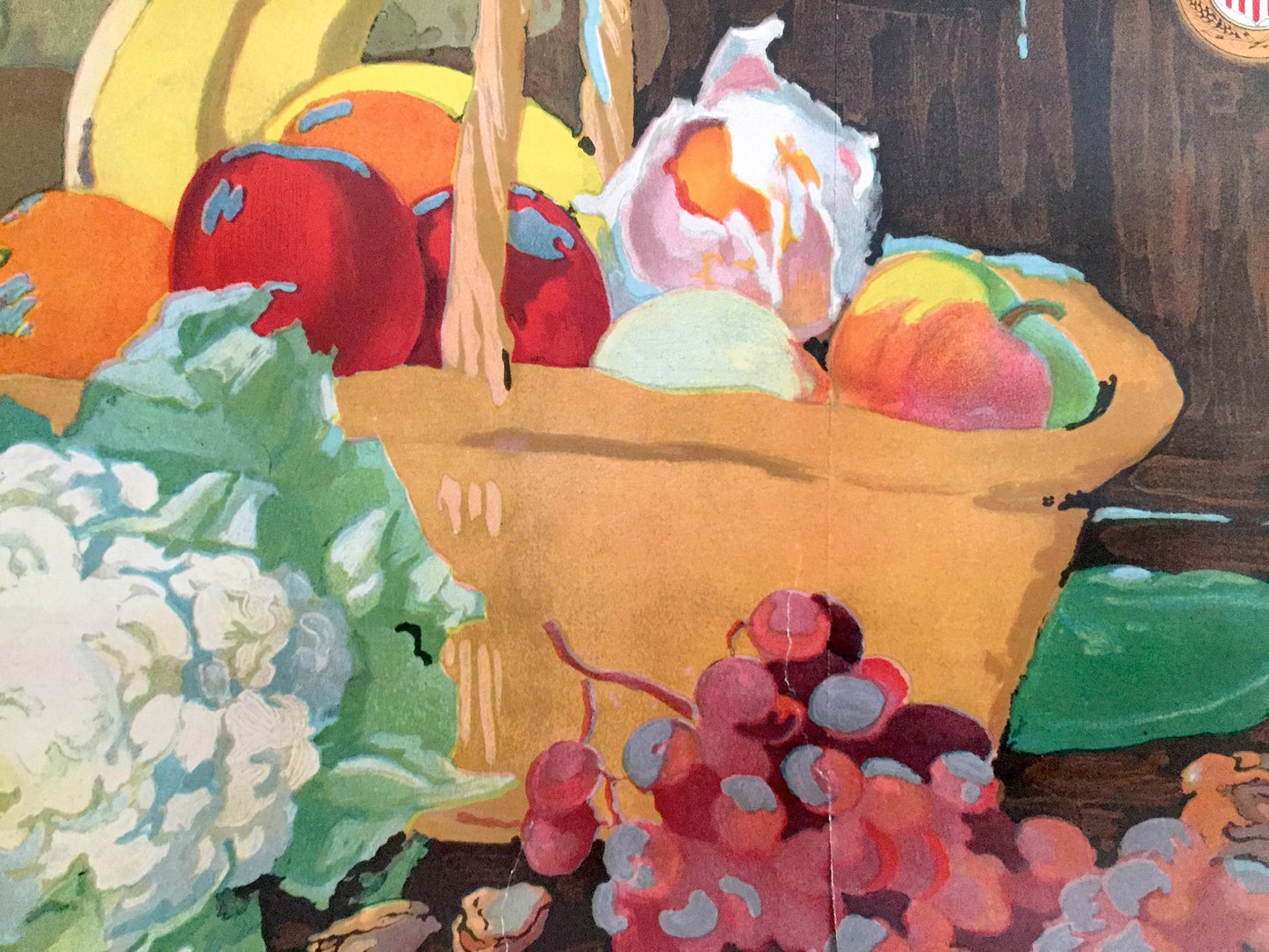 Original 1918 WWI This is What God Gives Us; Eat Less Poster by A. Hendee – US Food Administration, World War One, WW1, Doughboy Germany USA