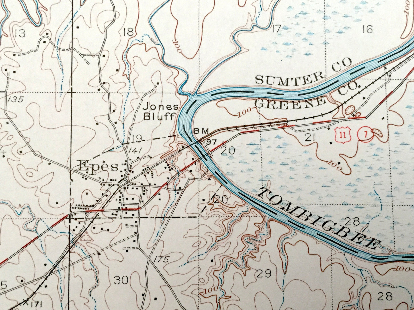 Antique Epes, Alabama 1932 US Geological Survey Topographic Map – Sumter County, Sumterville, Weston, Miller, Potts Creek, Hixon, Livingston