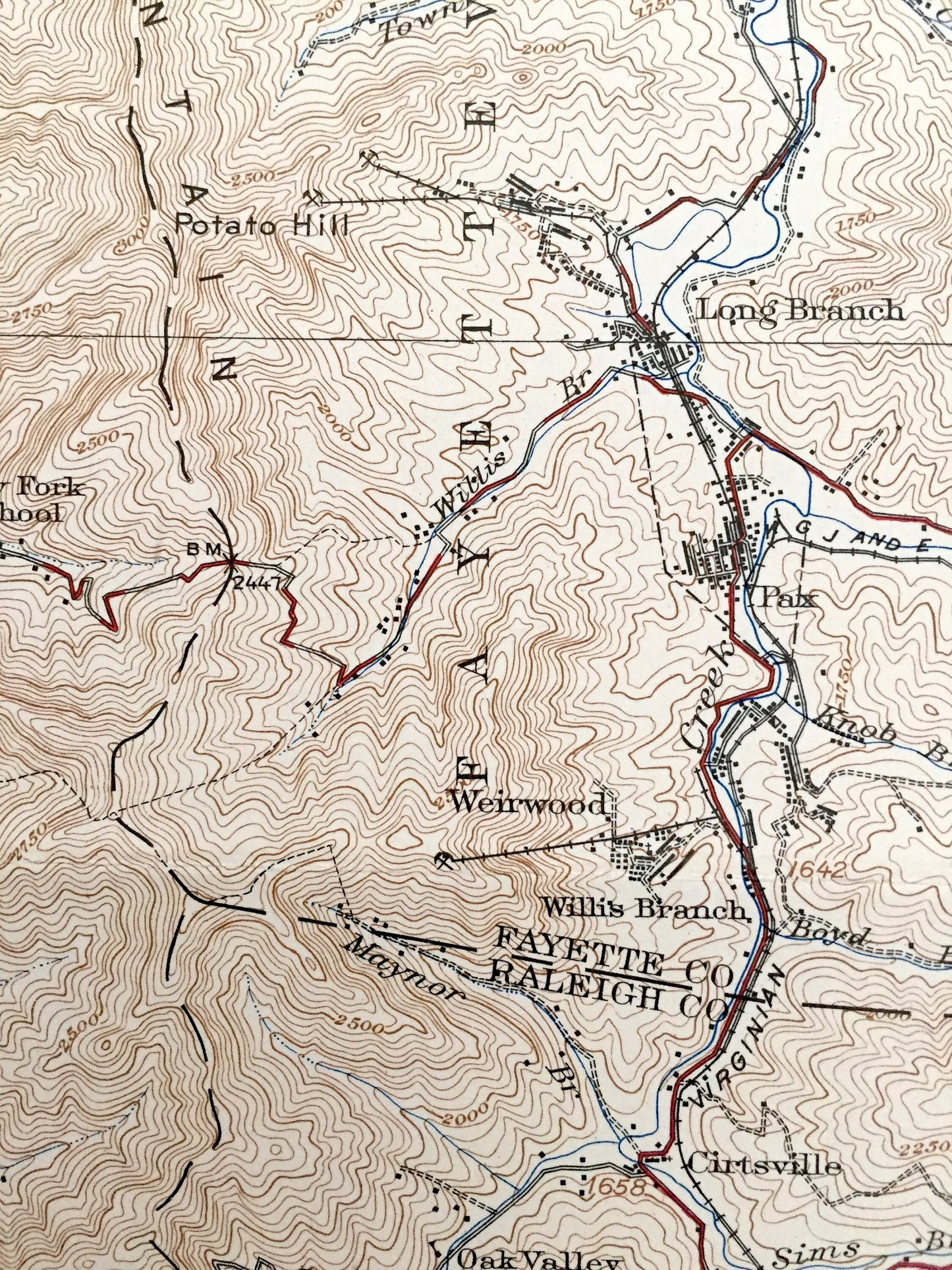 Antique Eccles, West Virginia 1932 US Geological Survey Topographic Map – Raleigh County, Kingston, Posey, Sherman, Oceana, Clear Fork, Town