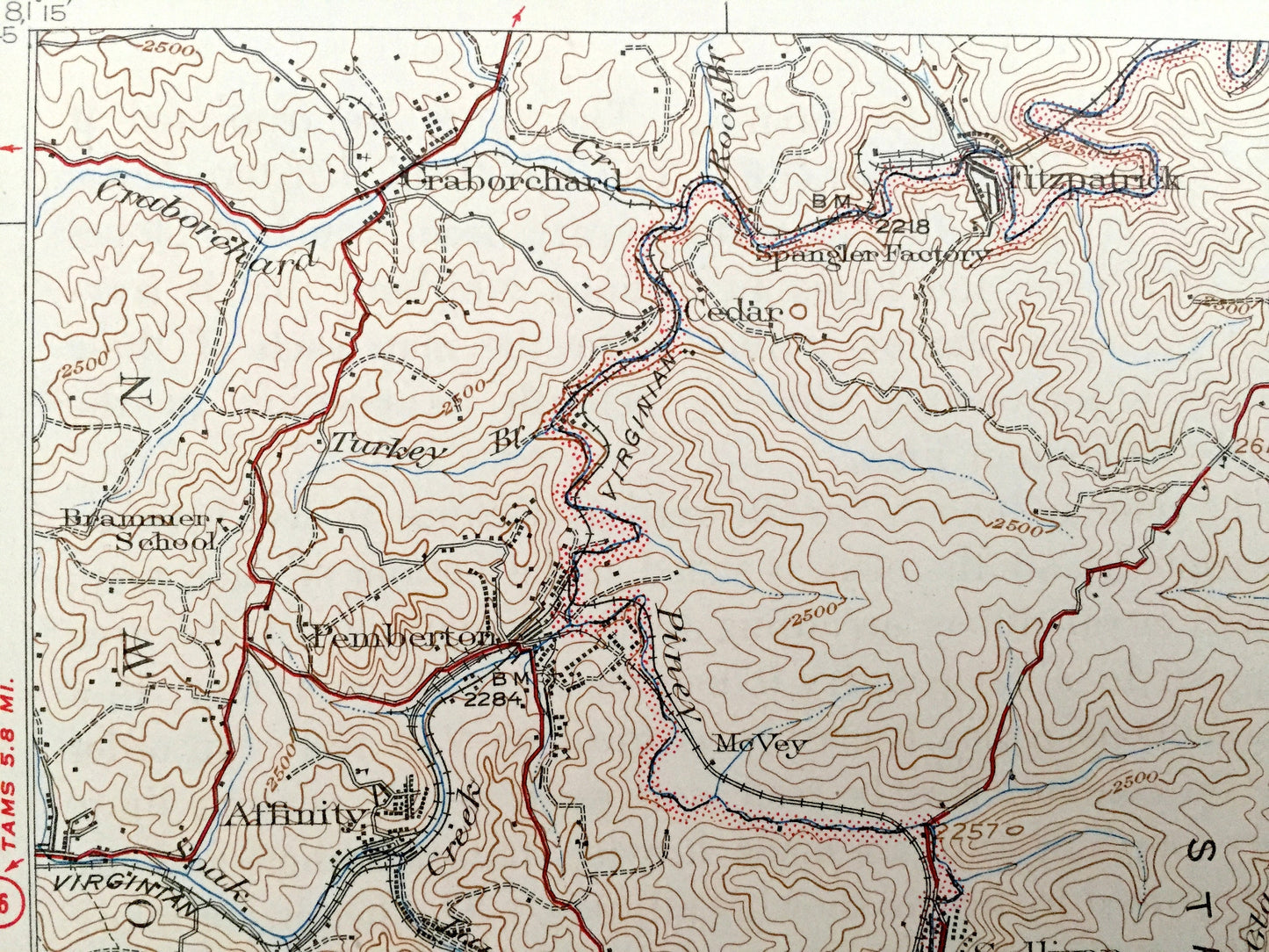 Antique Flattop, West Virginia 1932 US Geological Survey Topographic Map – Mercer County, Winding Gulf, Jumping Branch, Affinity, Lillybrook