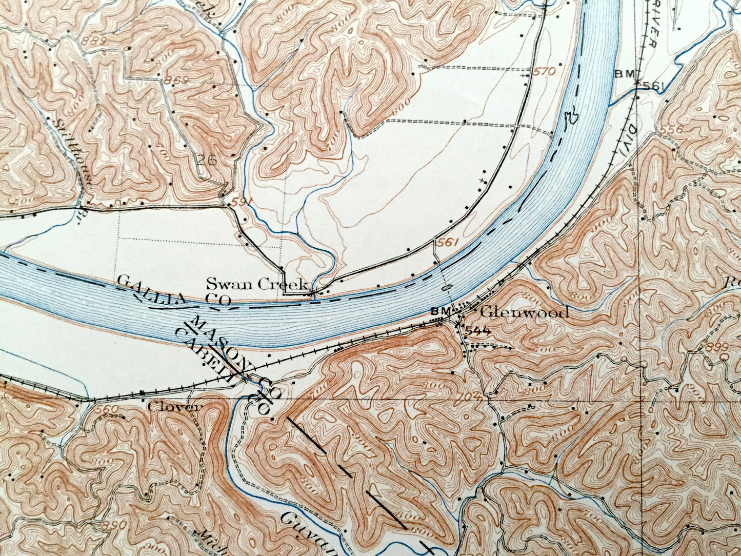 Antique Glenwood, West Virginia 1908 US Geological Survey Topographic Map – Mason County, Upland, Ellen, Swan Creek, Clay, Albatross, Clover