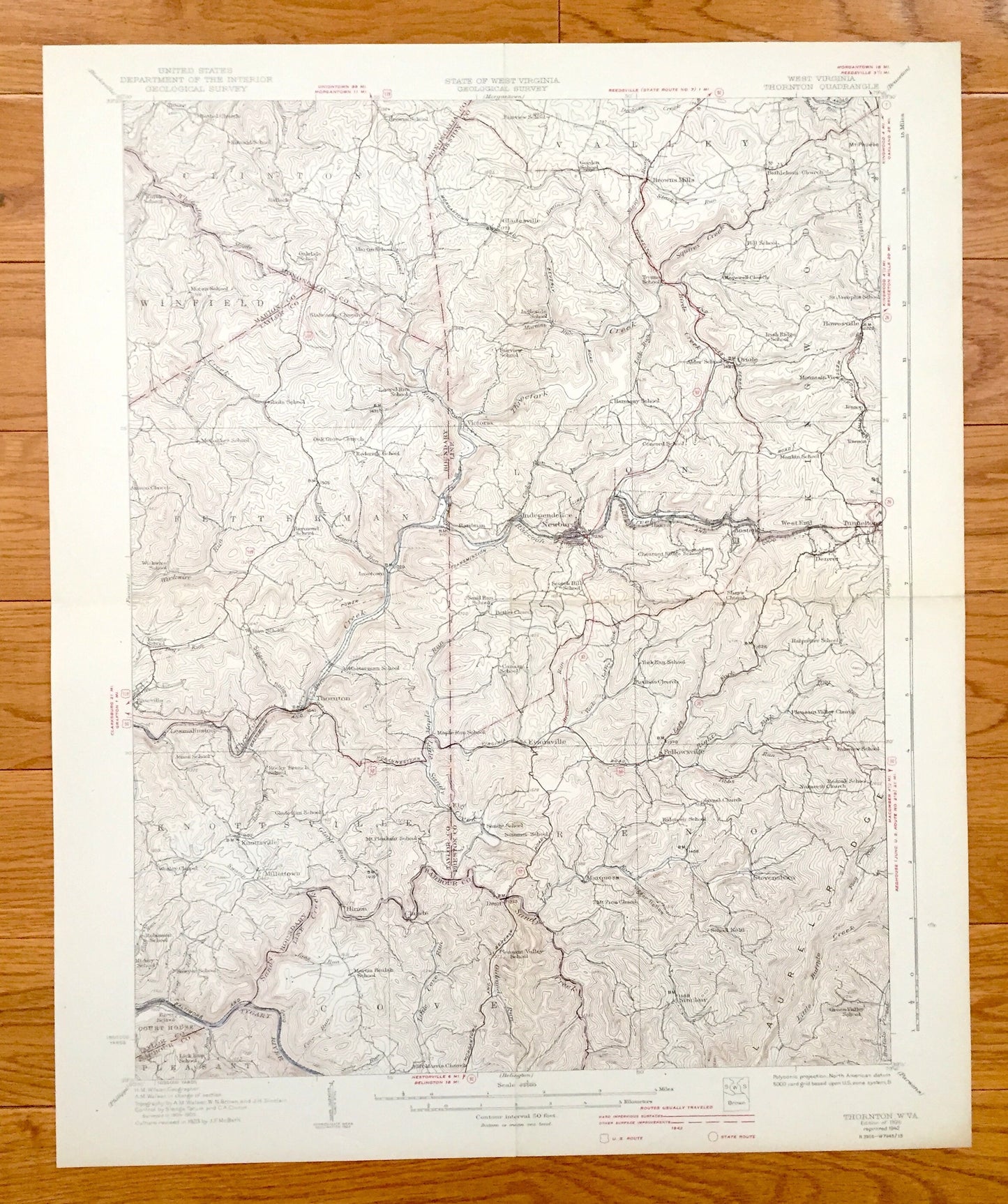 Antique Thornton, West Virginia 1926 US Geological Survey Topographic Map – Taylor County, Towson, Denver, Reno, Sinclair, Jessop, Winfield