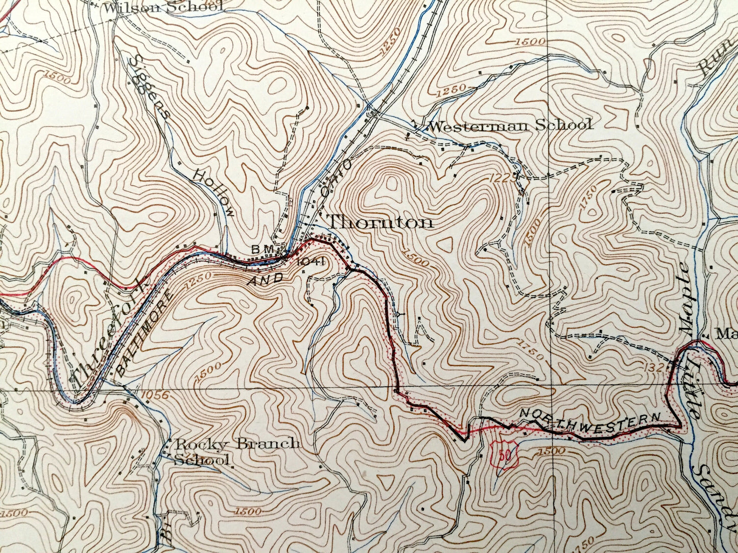 Antique Thornton, West Virginia 1926 US Geological Survey Topographic Map – Taylor County, Towson, Denver, Reno, Sinclair, Jessop, Winfield