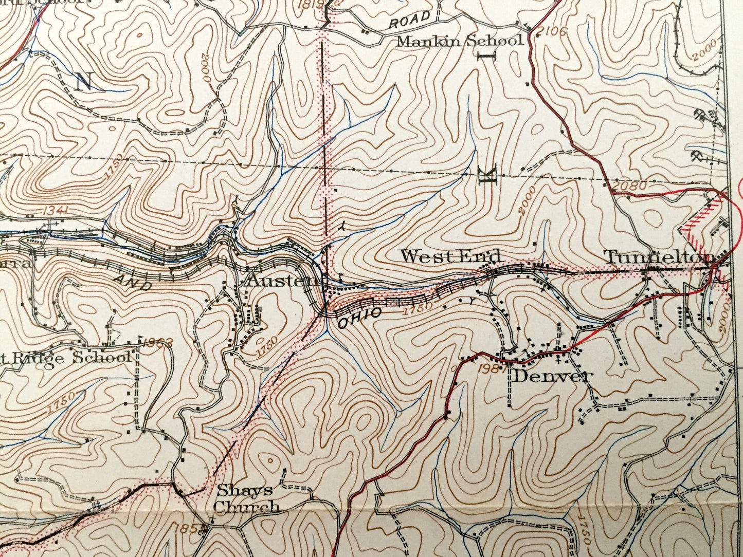 Antique Thornton, West Virginia 1926 US Geological Survey Topographic Map – Taylor County, Towson, Denver, Reno, Sinclair, Jessop, Winfield