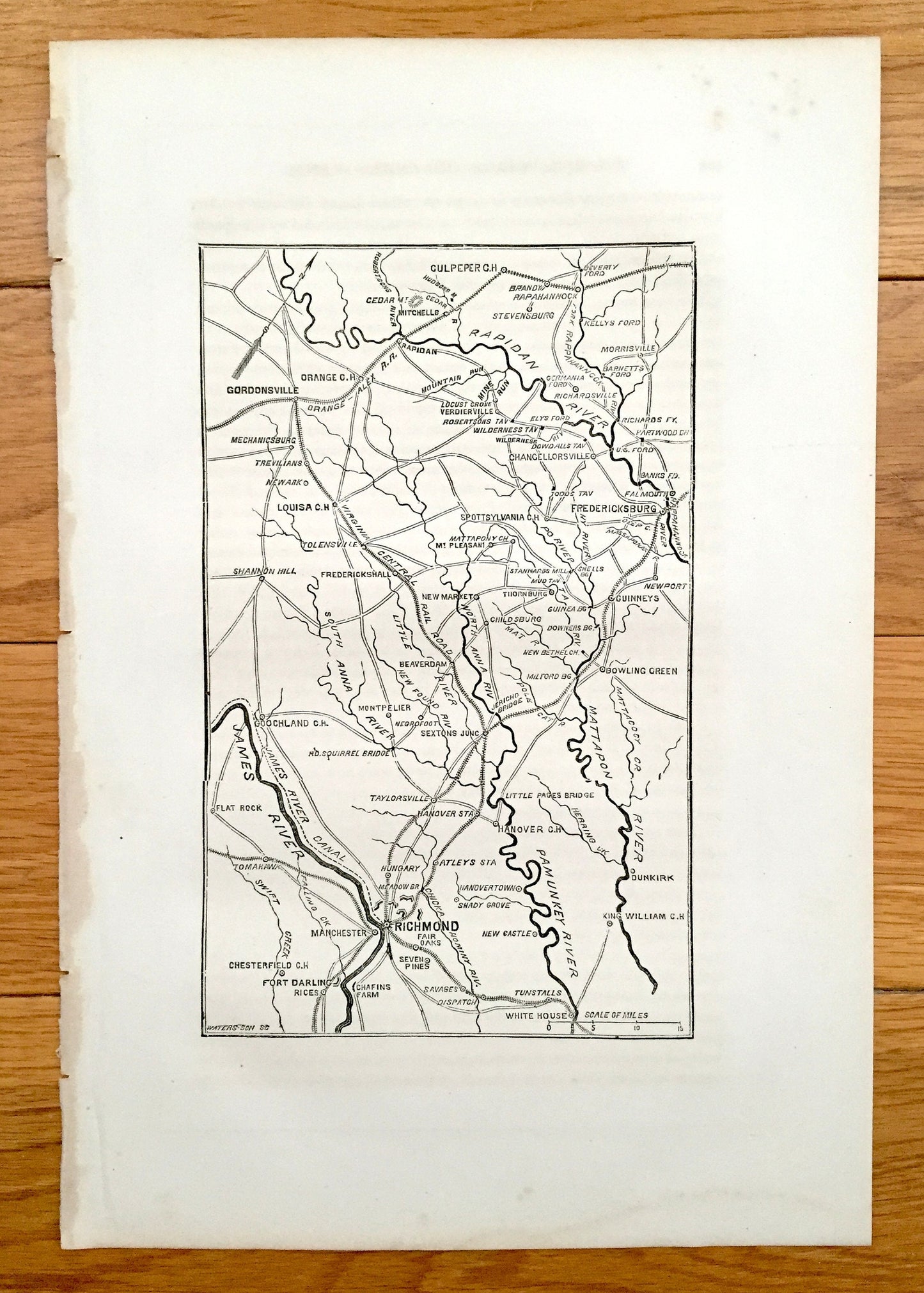Antique 1865 Richmond, Virginia Map from The History of the Civil War in The United States by Samuel M. Schmucker – Fredericksburg, Culpeper