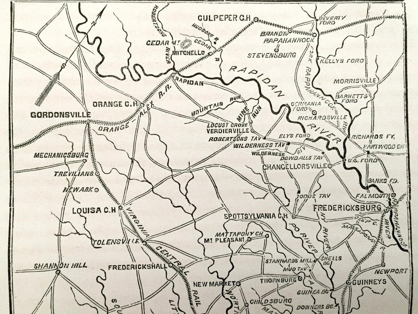 Antique 1865 Richmond, Virginia Map from The History of the Civil War in The United States by Samuel M. Schmucker – Fredericksburg, Culpeper