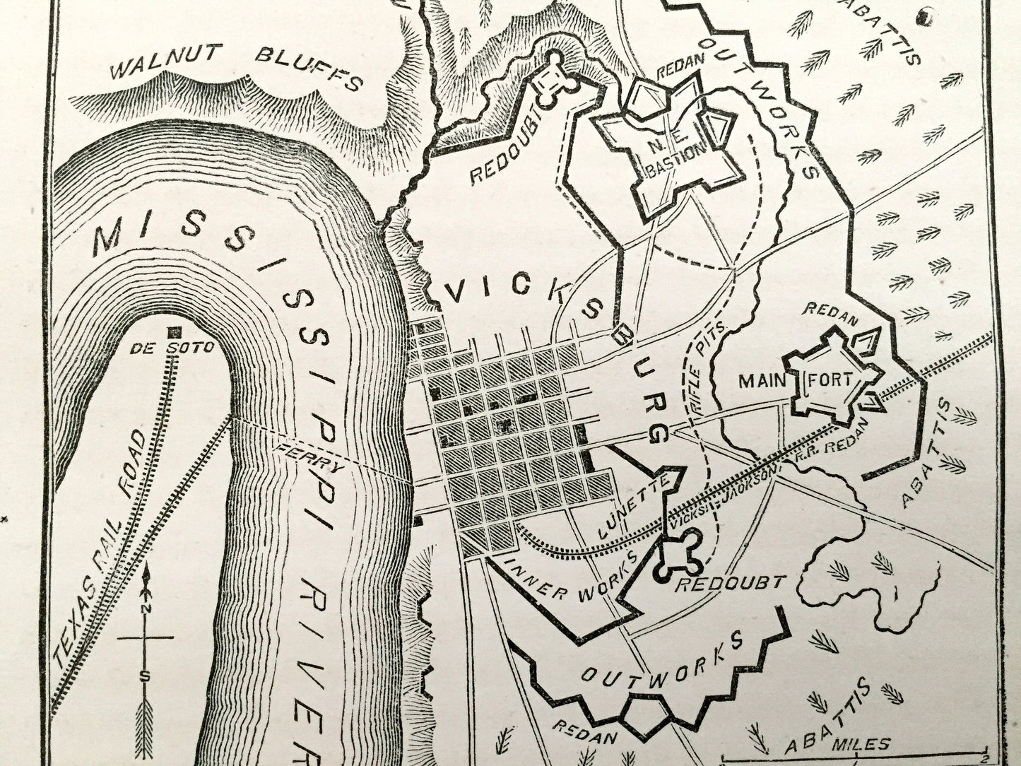 Antique 1865 Vicksburg, Mississippi Map from History of the Civil War in The United States by Samuel Schmucker Port Hudson, Louisiana LA MI