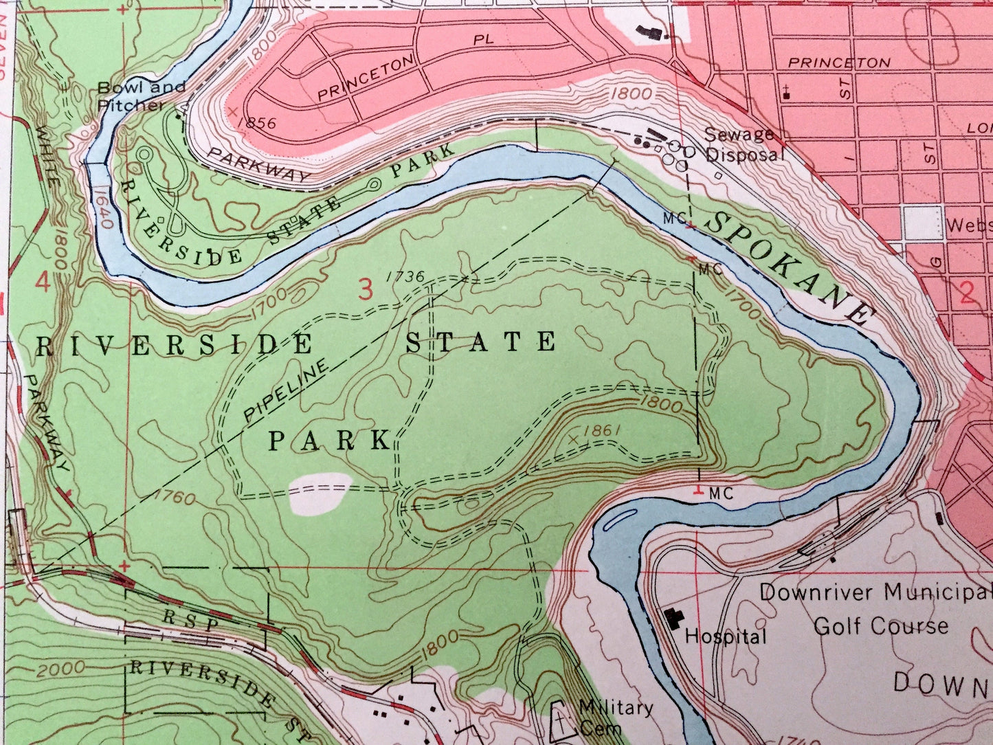 Antique Spokane, Washington 1963 Geological Survey Map – Country Homes, Dishman, Millwood, Brownes Addition, Gonzaga, South Perry, Manito WA