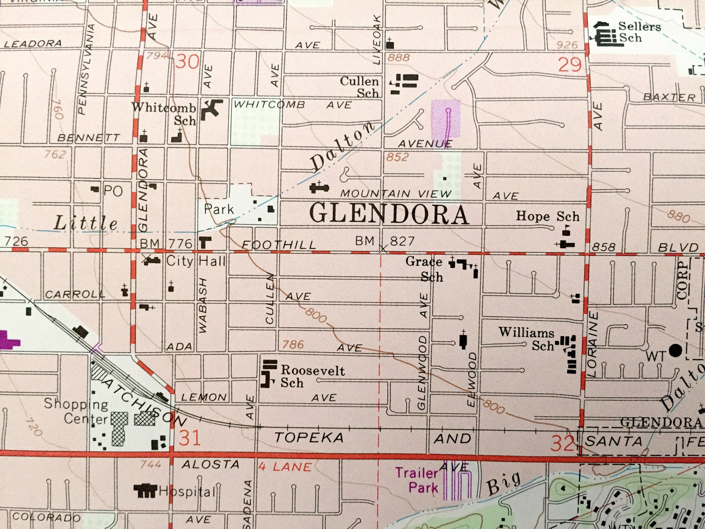 Antique Glendora, California 1966 US Geological Survey Topographic Map – Los Angeles, La Verne, San Dimas Tanbark Flats San Gabriel River NY