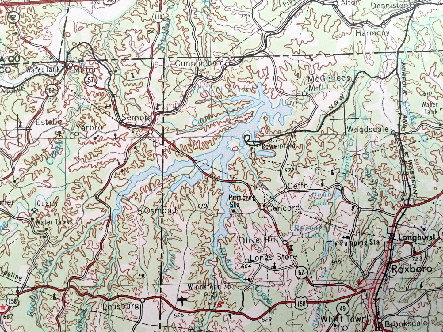 Antique Greensboro, North Carolina 1953 US Geological Survey Topographic Map – Virginia, Burlington, Durham, Reidsville Leaksville Graham NC
