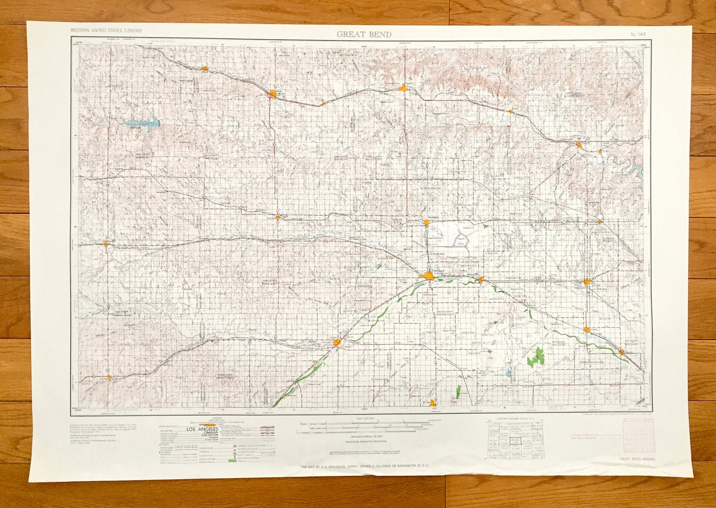 Antique Great Bend, Kansas 1958 US Geological Survey Topographic Map – Hoisington, Ellinwood, Larned, La Crosse, Ness City, Hays, Ellsworth