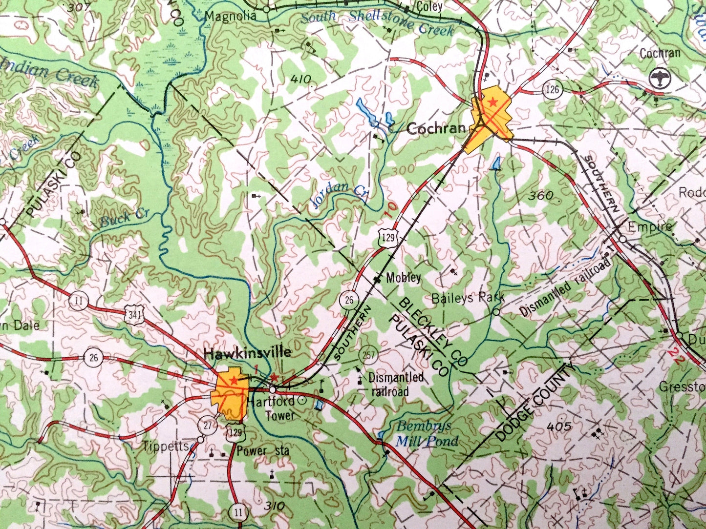 Antique Macon, Georgia 1964 US Geological Survey Topographic Map – Gordon, Warner Robins, Perry, Fort Valley, Jeffersonville, Marshaville