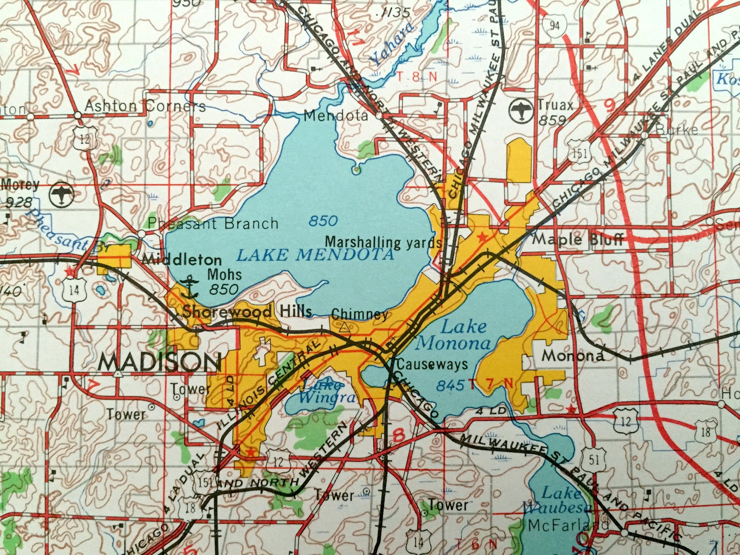 Antique Madison, Wisconsin 1957 US Geological Survey Topographic Map – Milwaukee, Wauwatosa, West Allis, Fond Du Lac, Portage, Beaver Dam WI